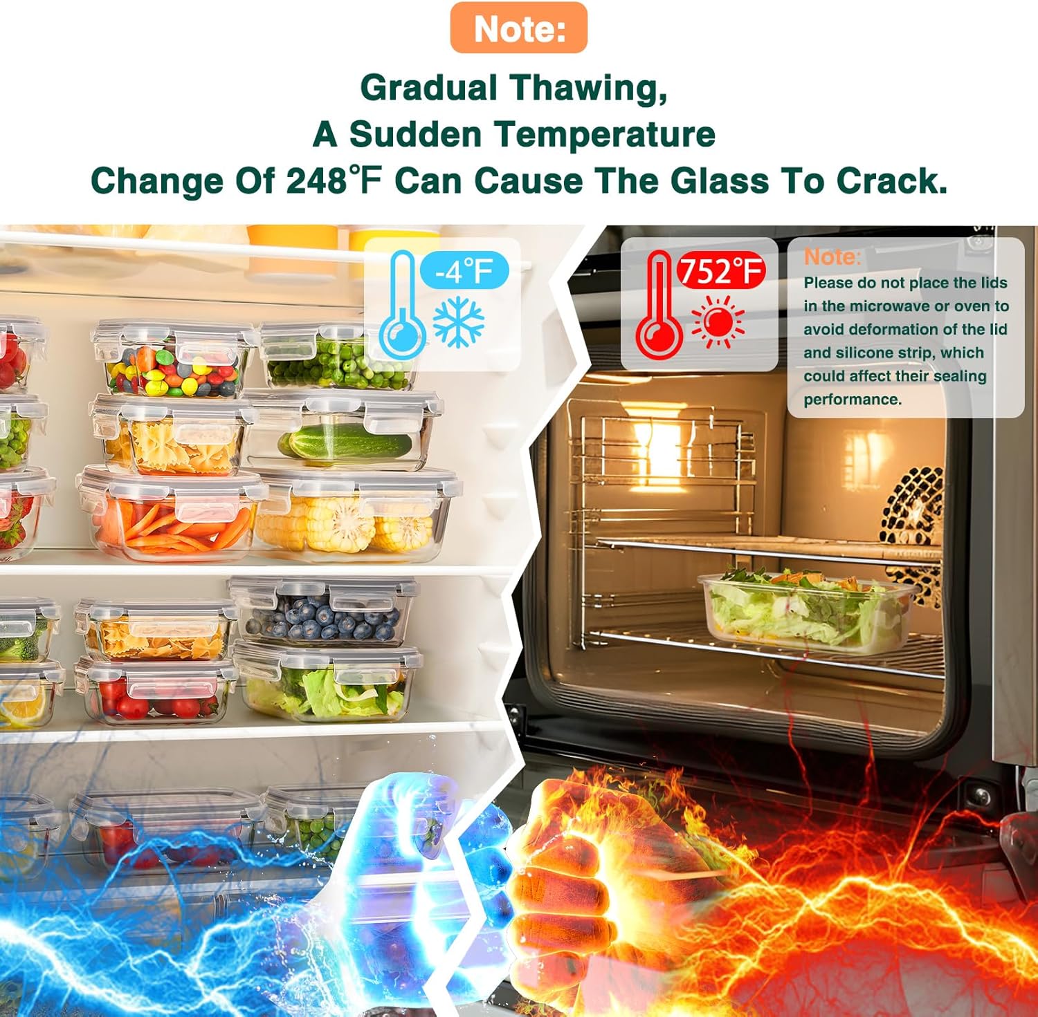 Glotoch 10 Pack Glass Food Storage Containers with Lids Reusable, Ultra Thick Borosilicate Glass Containers for Meal Prep/Lunch, Dishwasher/Microwave/Oven/Freezer Safe, Grey