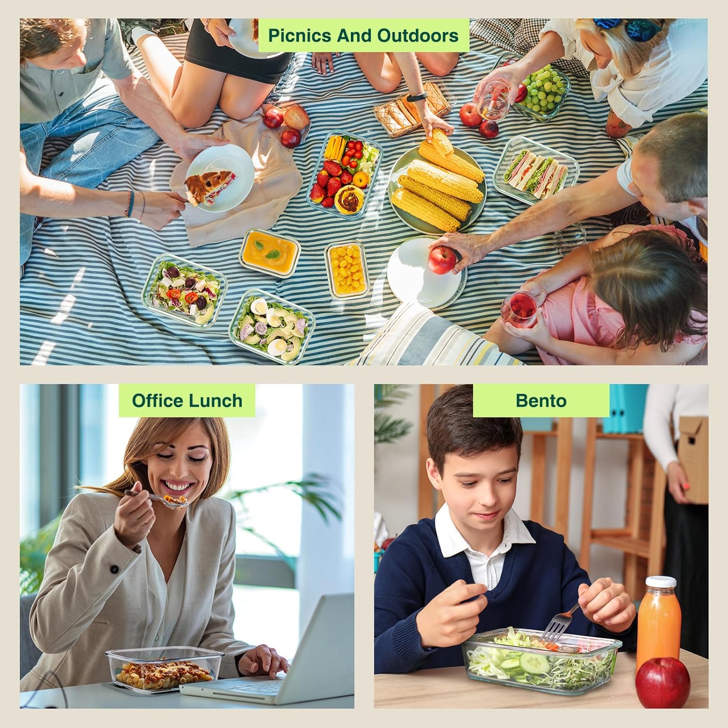 Glotoch 10 Pack Glass Food Storage Containers with Lids Reusable, Ultra Thick Borosilicate Glass Containers for Meal Prep/Lunch, Dishwasher/Microwave/Oven/Freezer Safe, Grey