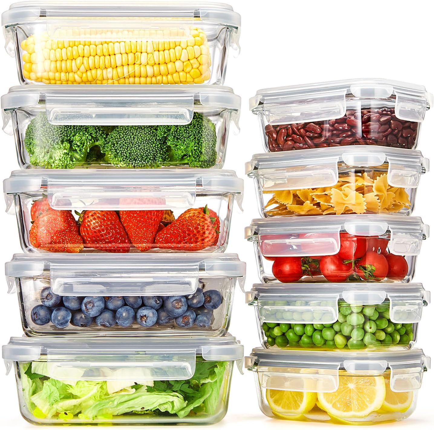 Glotoch 10 Pack Glass Food Storage Containers with Lids Reusable, Ultra Thick Borosilicate Glass Containers for Meal Prep/Lunch, Dishwasher/Microwave/Oven/Freezer Safe, Grey