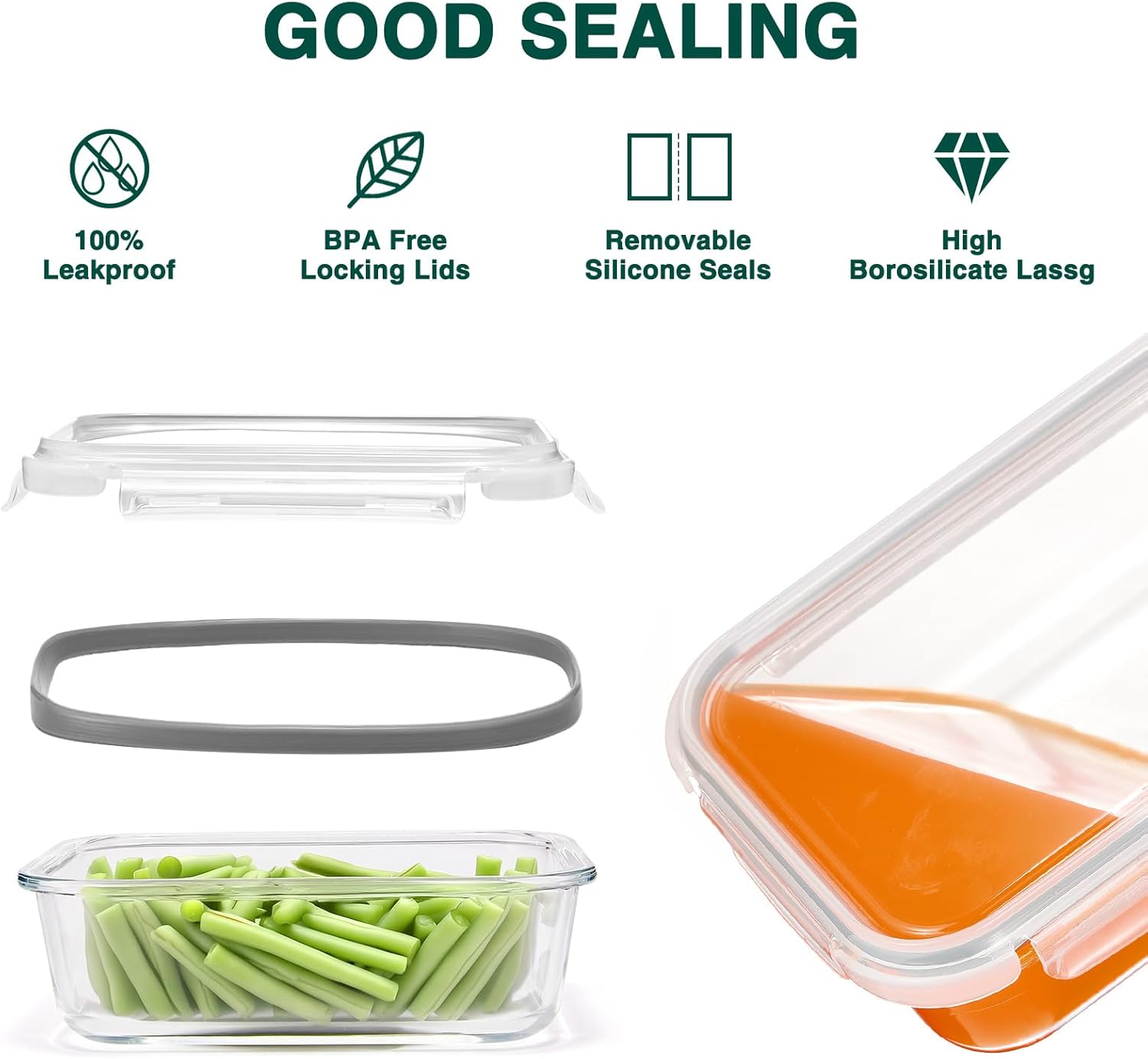 Glotoch 10 Pack Glass Food Storage Containers with Lids Reusable, Ultra Thick Borosilicate Glass Containers for Meal Prep/Lunch, Dishwasher/Microwave/Oven/Freezer Safe, Grey