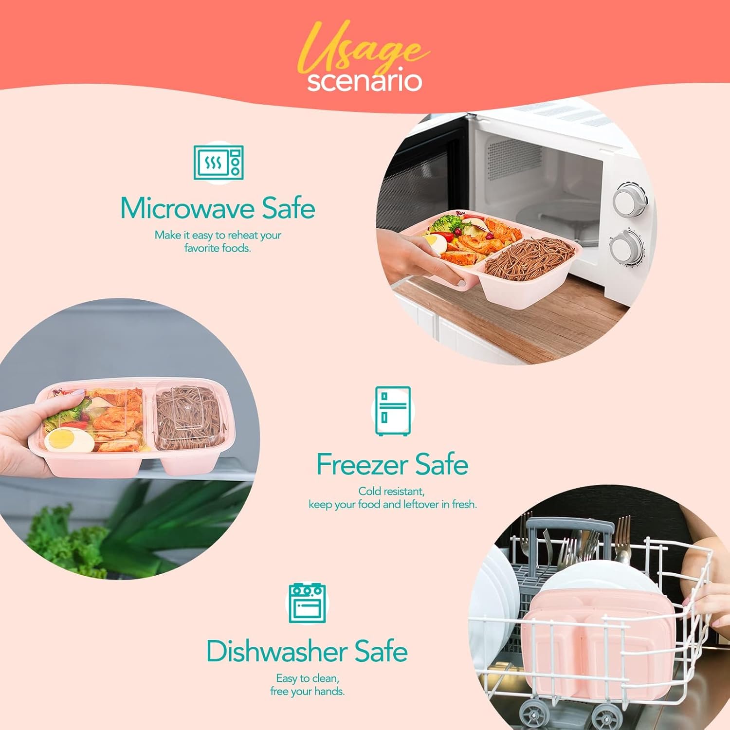 Glotoch 150 Pack Pink Meal Prep Containers 32OZ 2 Compartments to Go Containers for Food,Plastic Food Containers with Lids for Microwave Dishwasher Freezer Safe