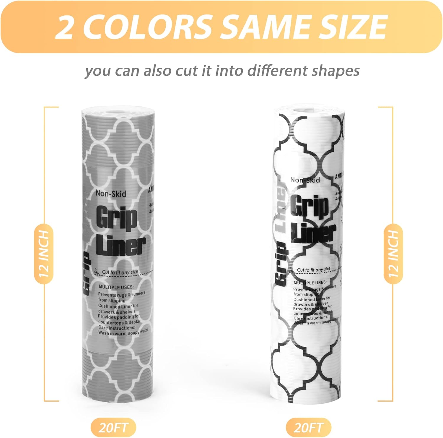 Glotoch 2 Rolls Shelf Liners for Kitchen Cabinets 12” x 20 ft. - Non Adhesive Cabinet and Drawer Liner, Double Sided Non-Slip Durable and Strong, Quatrefoil