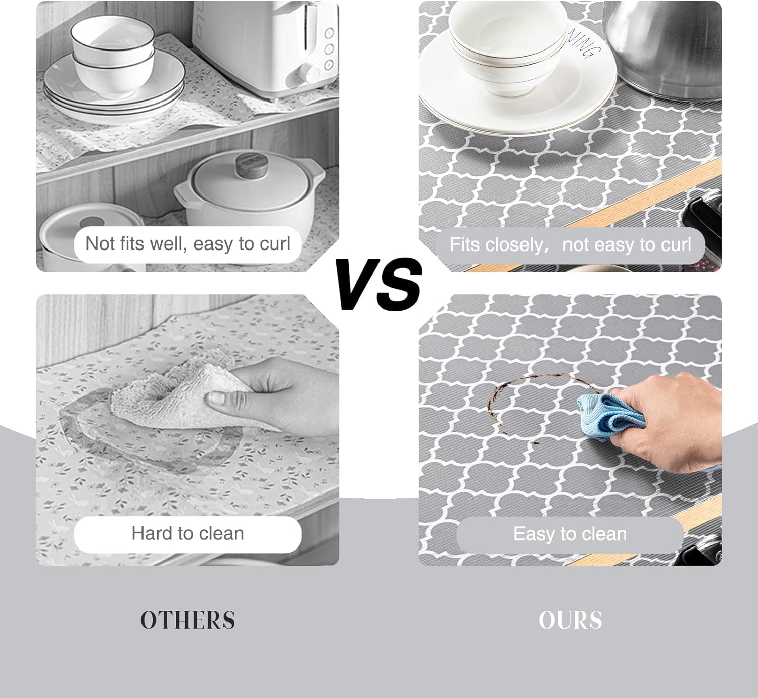 Glotoch 2 Rolls Shelf Liners for Kitchen Cabinets - Non Adhesive Cabinet and Drawer Liner, Double Sided Non-Slip Durable and Strong, 12” x 20 ft & 17.5” x 30 ft