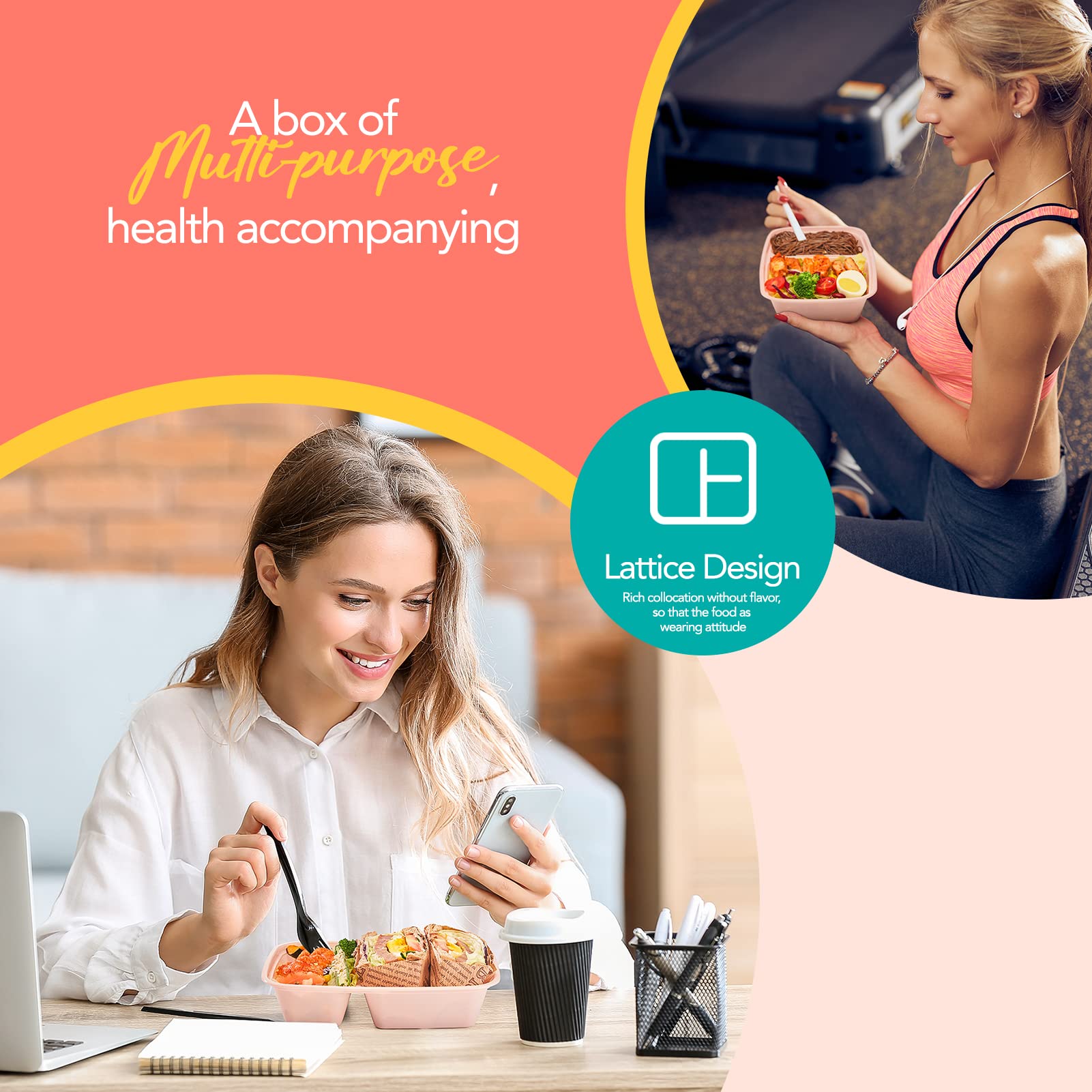 Glotoch 50 Pack 32 oz Meal Prep Containers Reusable, 2 Compartment Food Containers with Lids To Go Containers, Lunch-Microwave,Freezer,Dishwasher Safe