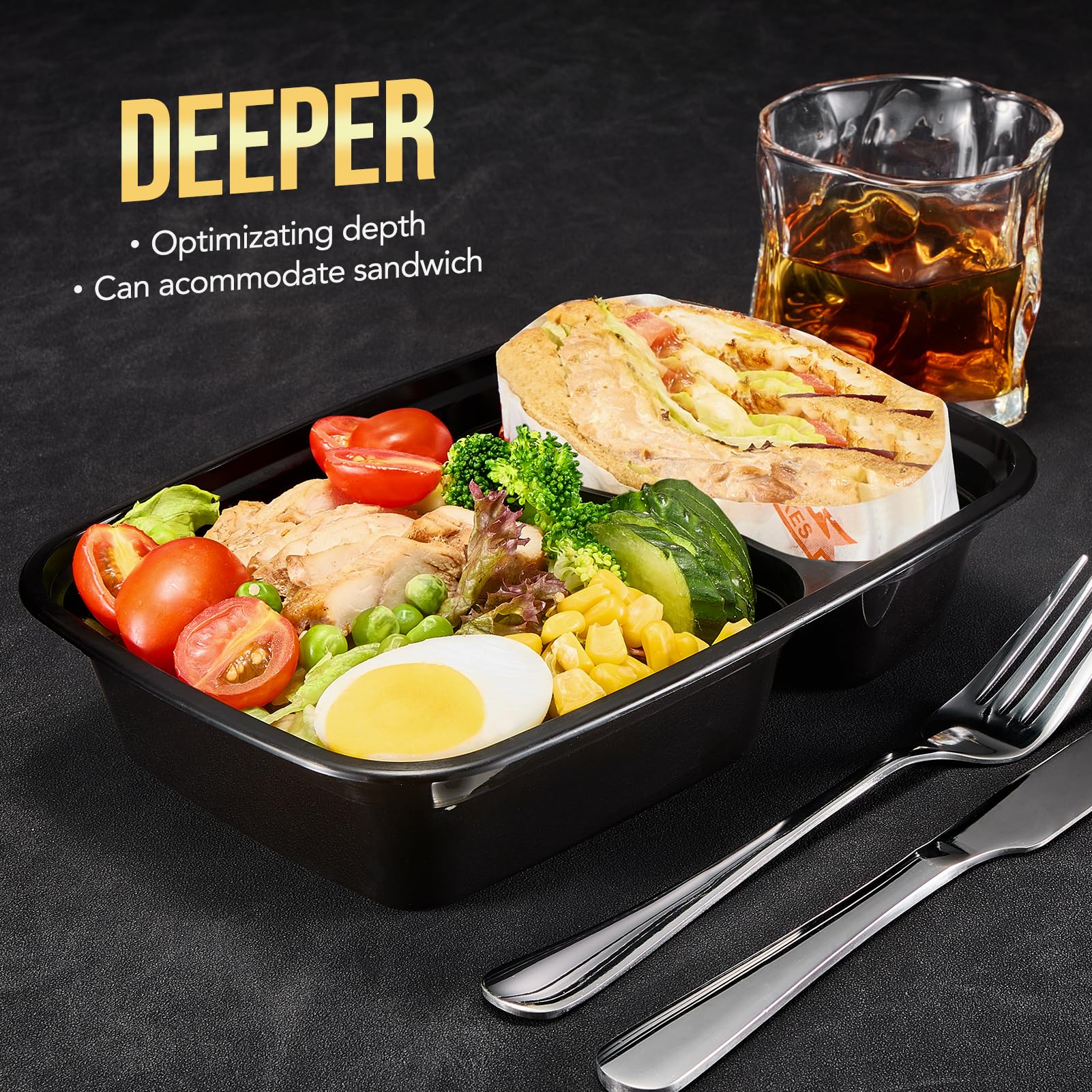 Glotoch 50 Pack 32 oz Meal Prep Containers Reusable, 2 Compartment Food Containers with Lids To Go Containers, Lunch-Microwave,Freezer,Dishwasher Safe