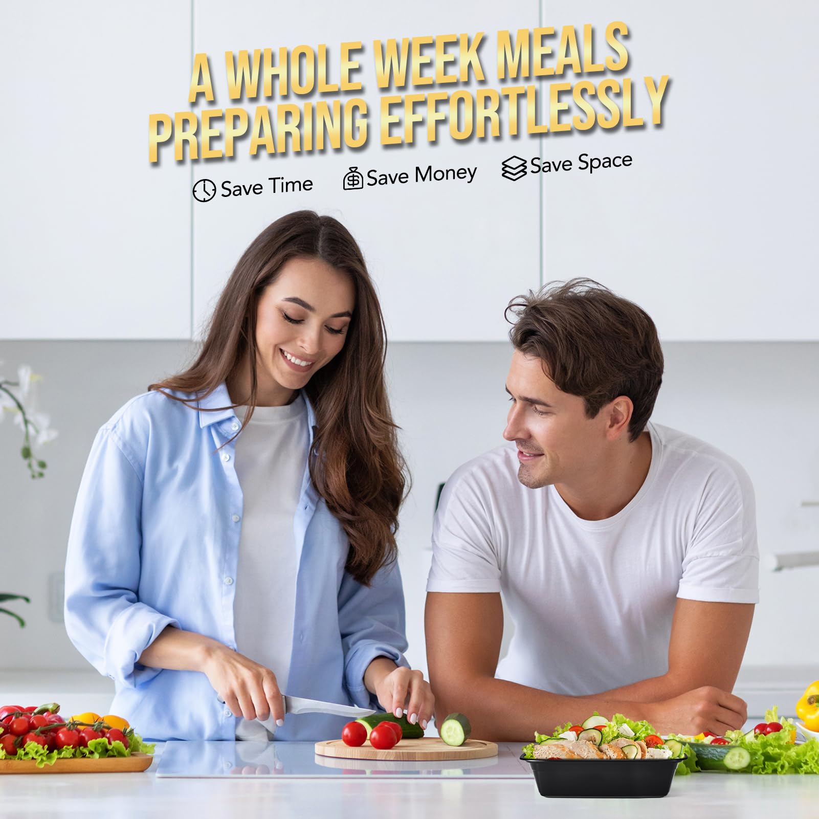 Glotoch 50 Pack 32 oz Meal Prep Containers Reusable, 2 Compartment Food Containers with Lids To Go Containers, Lunch-Microwave,Freezer,Dishwasher Safe