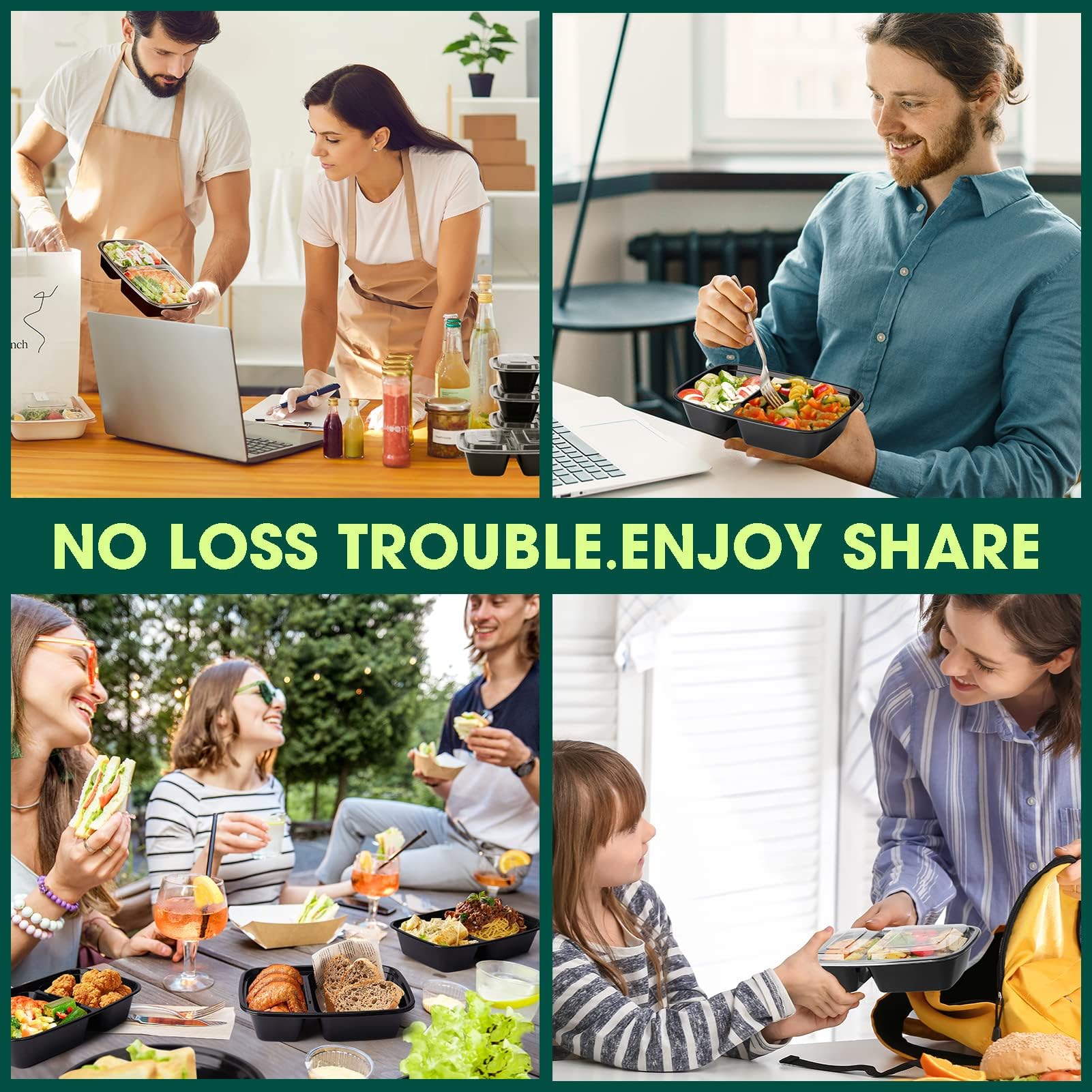 Glotoch 50 Pack 32 oz Meal Prep Containers Reusable, 2 Compartment Food Containers with Lids To Go Containers, Lunch-Microwave,Freezer,Dishwasher Safe