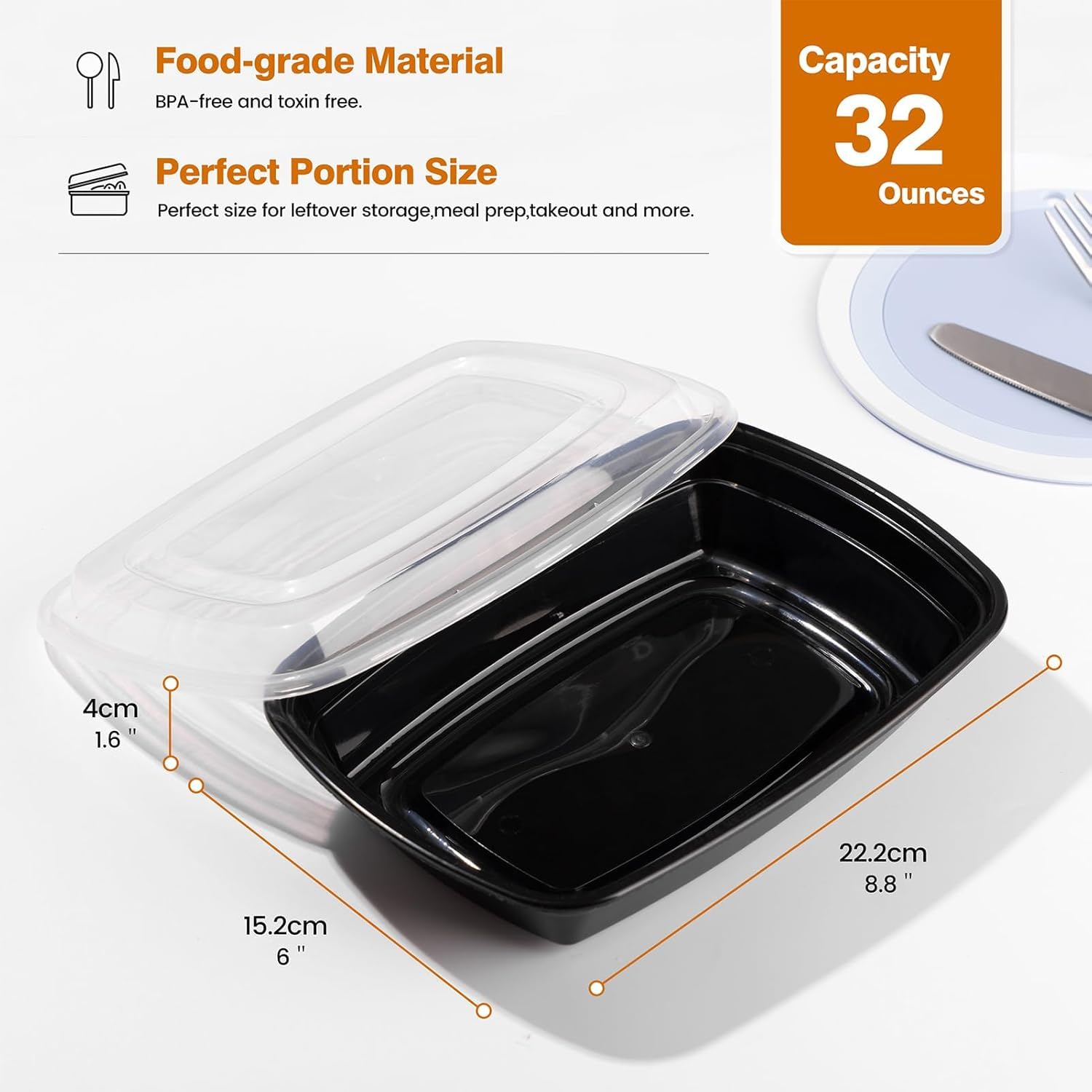 Glotoch 50 Pack 32 oz Meal Prep Containers Reusable, 2 Compartment Food Containers with Lids To Go Containers, Lunch-Microwave,Freezer,Dishwasher Safe