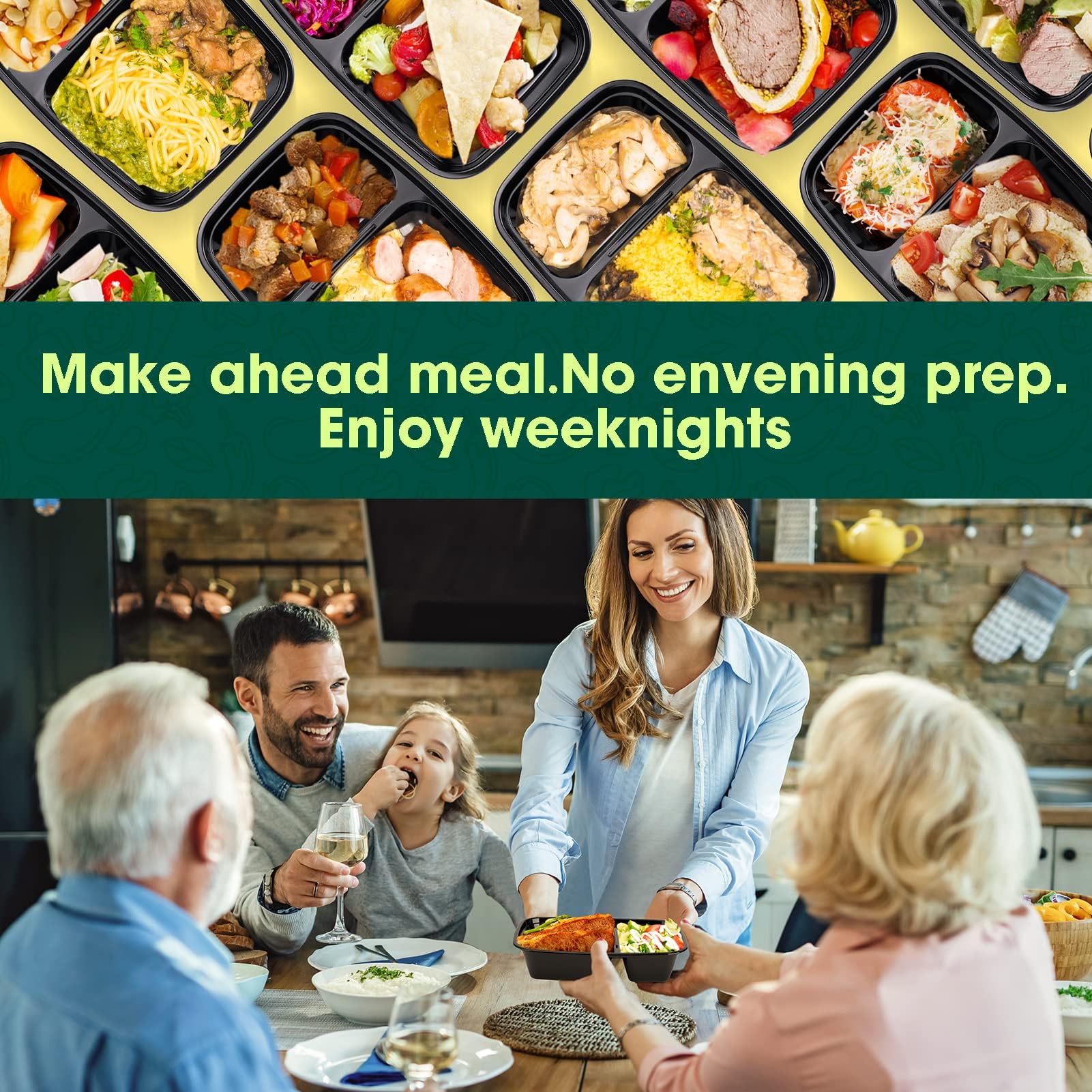 Glotoch 50 Pack 32 oz Meal Prep Containers Reusable, 2 Compartment Food Containers with Lids To Go Containers, Lunch-Microwave,Freezer,Dishwasher Safe