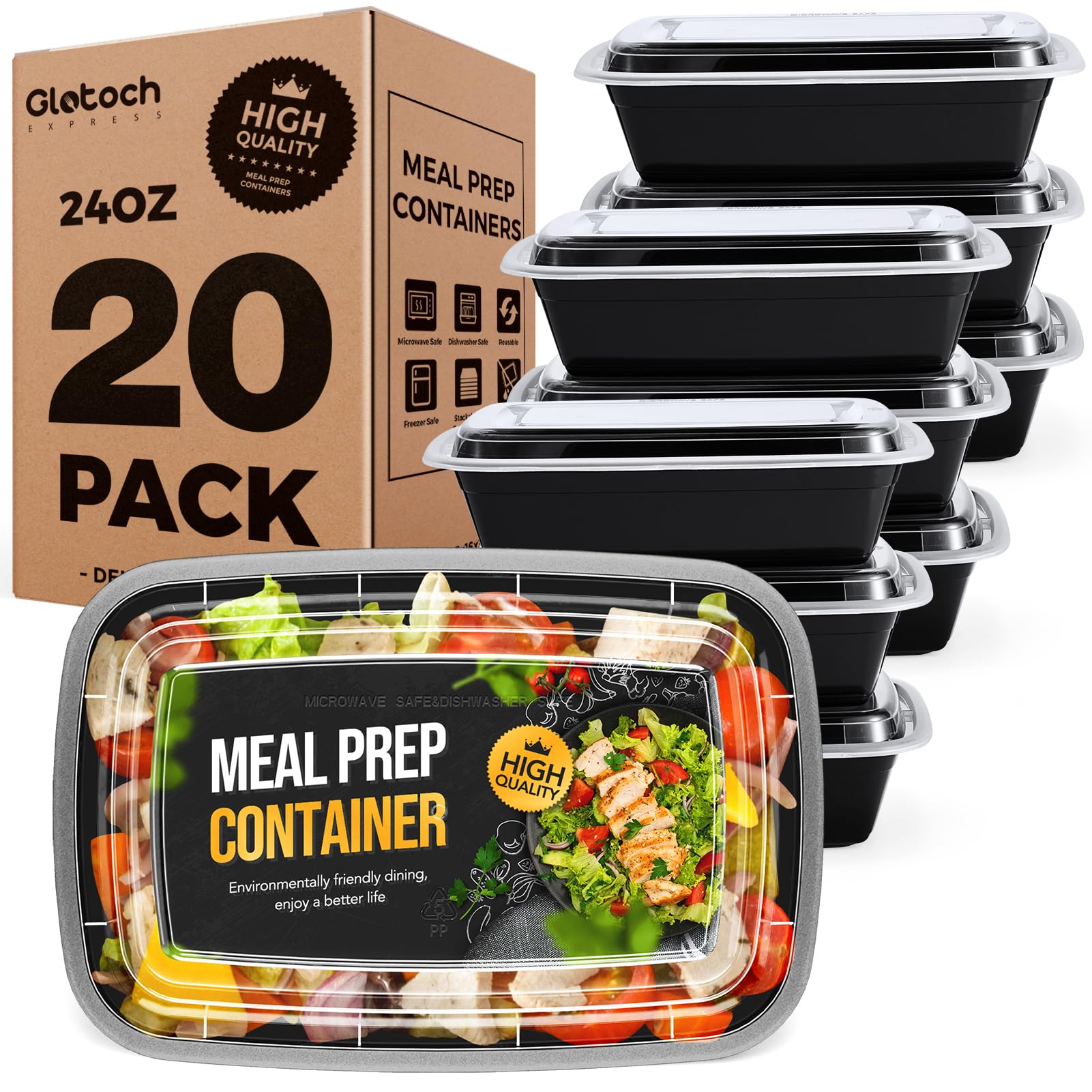 Glotoch 50 Pack 32 oz Meal Prep Containers Reusable, 2 Compartment Food Containers with Lids To Go Containers, Lunch-Microwave,Freezer,Dishwasher Safe
