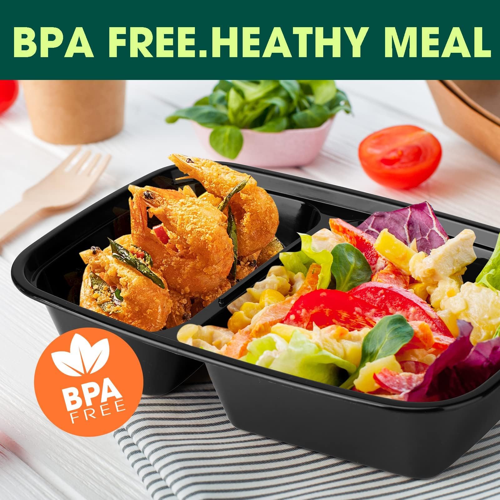 Glotoch 50 Pack 32 oz Meal Prep Containers Reusable, 2 Compartment Food Containers with Lids To Go Containers, Lunch-Microwave,Freezer,Dishwasher Safe