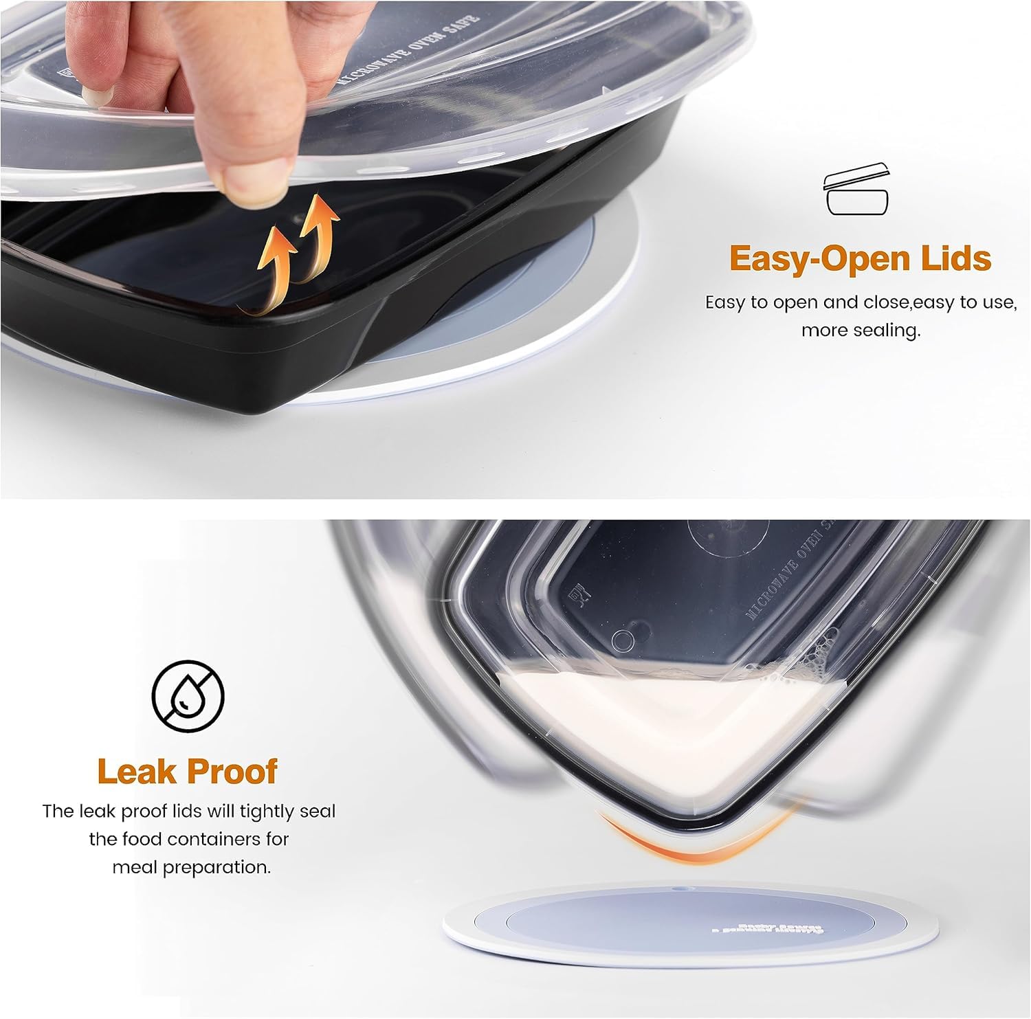 Glotoch 50 Pack 32 oz Meal Prep Containers Reusable, 2 Compartment Food Containers with Lids To Go Containers, Lunch-Microwave,Freezer,Dishwasher Safe