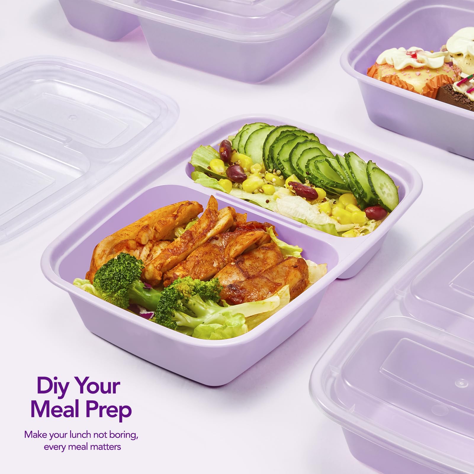 Glotoch 50 Pack 32 oz Meal Prep Containers Reusable, 2 Compartment Food Containers with Lids To Go Containers, Lunch-Microwave,Freezer,Dishwasher Safe