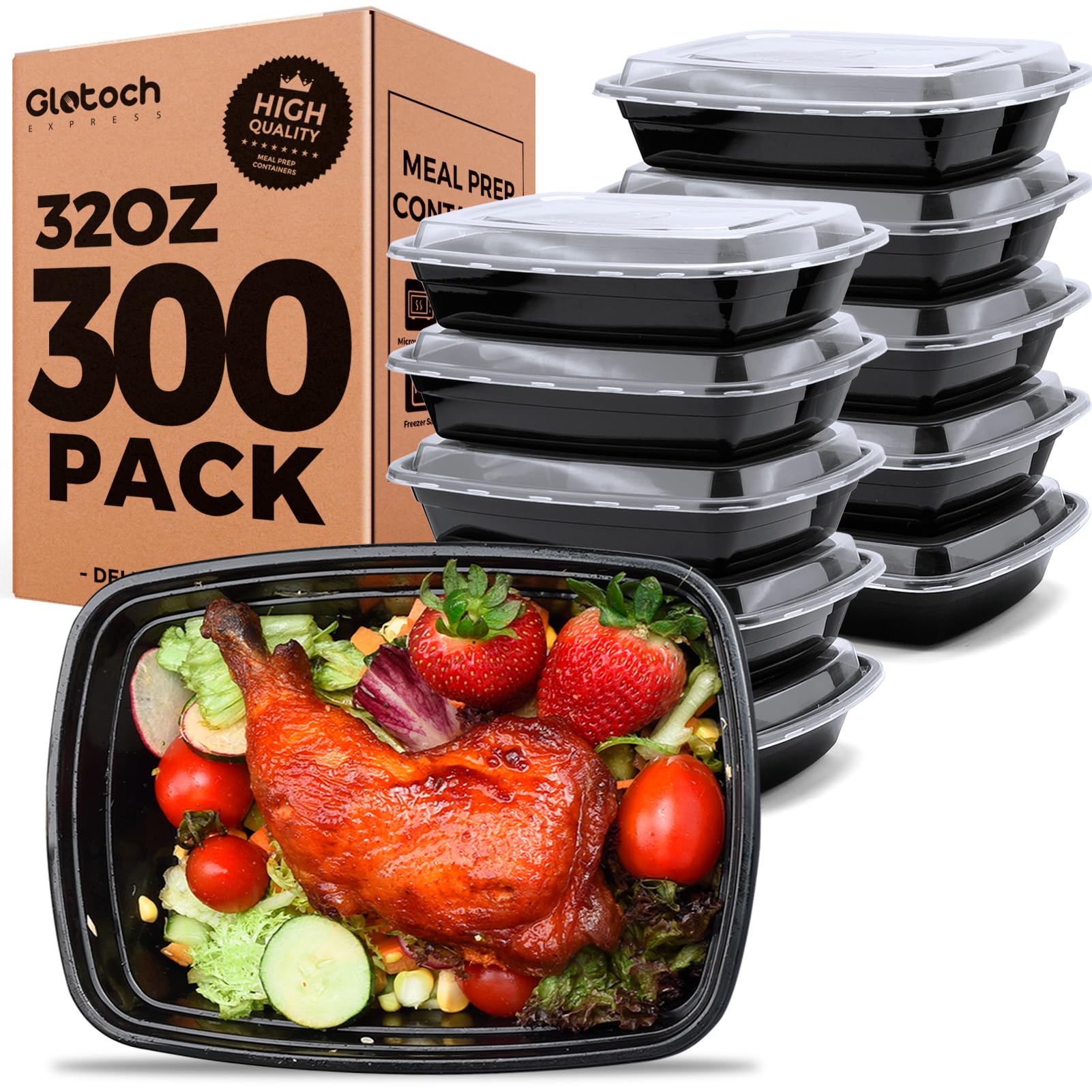 Glotoch 50 Pack 32 oz Meal Prep Containers Reusable, 2 Compartment Food Containers with Lids To Go Containers, Lunch-Microwave,Freezer,Dishwasher Safe
