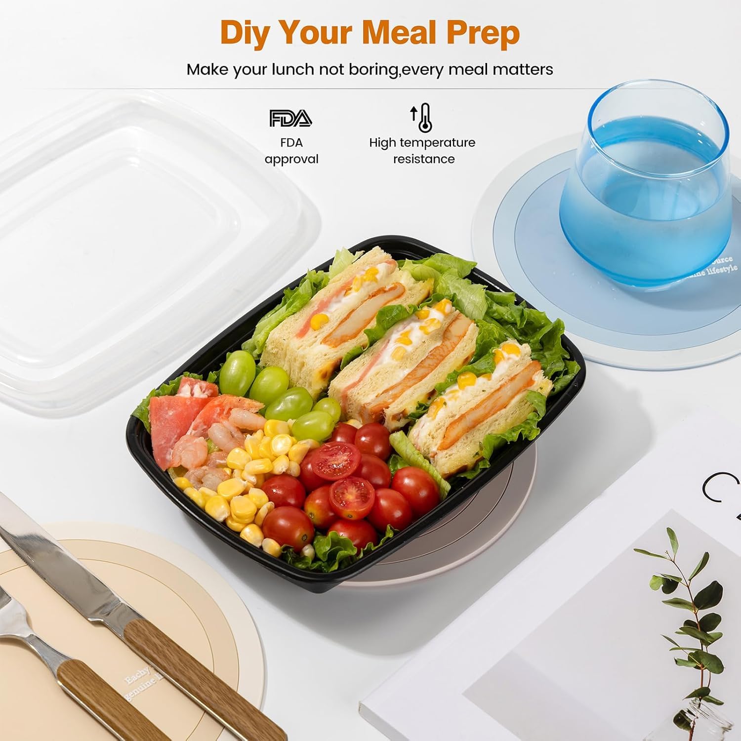 Glotoch 50 Pack 32 oz Meal Prep Containers Reusable, 2 Compartment Food Containers with Lids To Go Containers, Lunch-Microwave,Freezer,Dishwasher Safe
