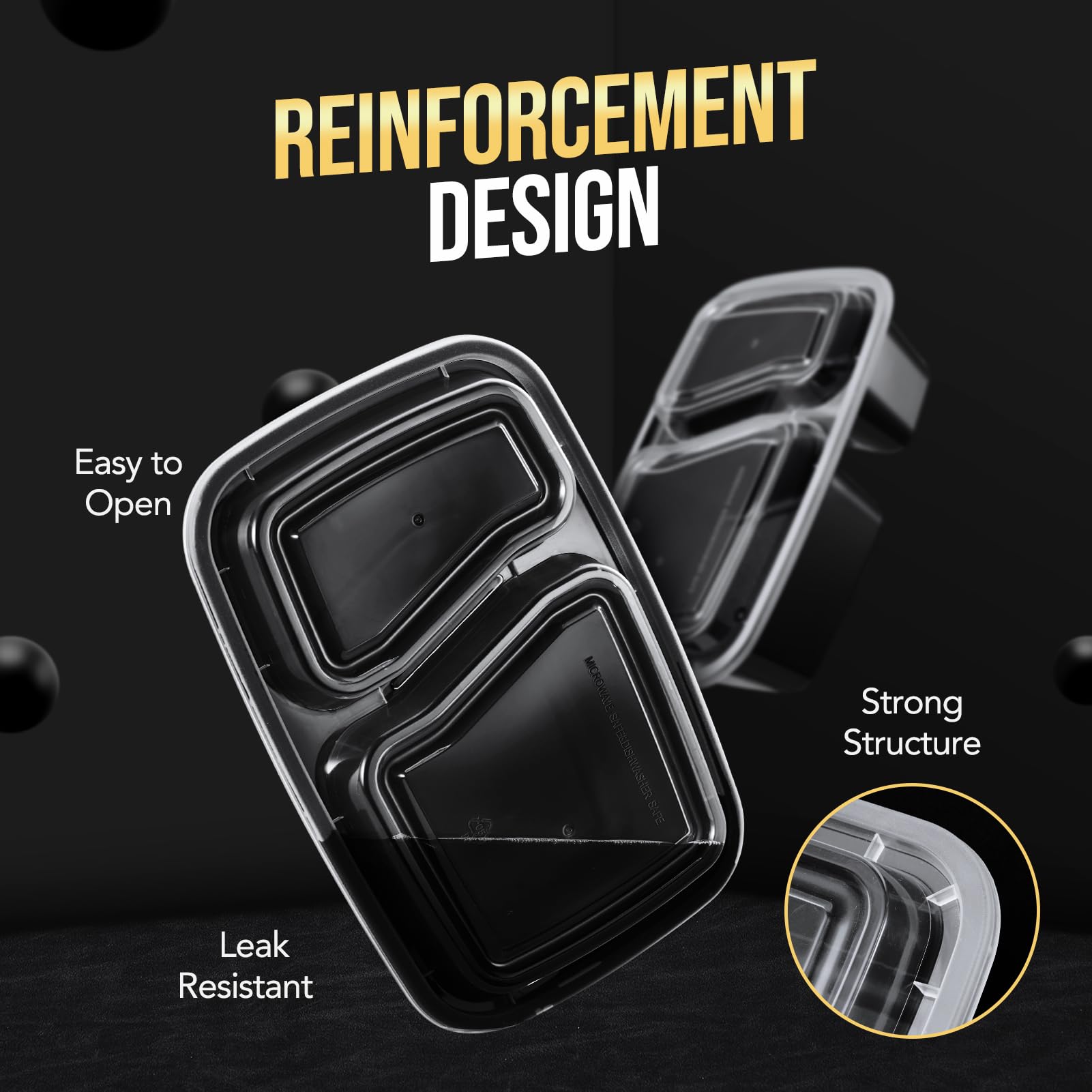 Glotoch 50 Pack 32 oz Meal Prep Containers Reusable, 2 Compartment Food Containers with Lids To Go Containers, Lunch-Microwave,Freezer,Dishwasher Safe