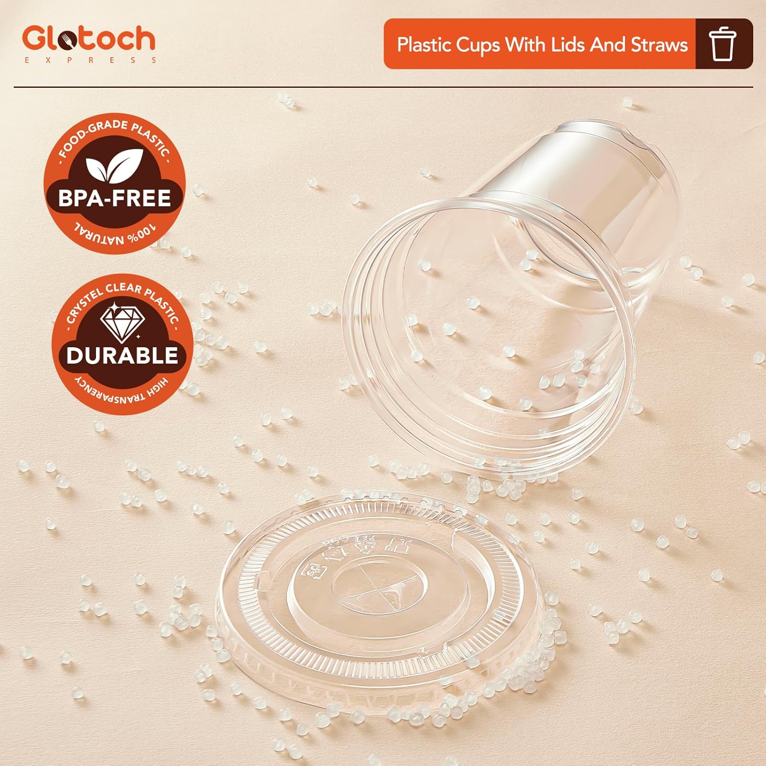 Glotoch Express 16oz 100 Sets Plastic Iced Coffee Cups with Lids and Straws & 500 pcs Individually Wrapped Clear Plastic Straws