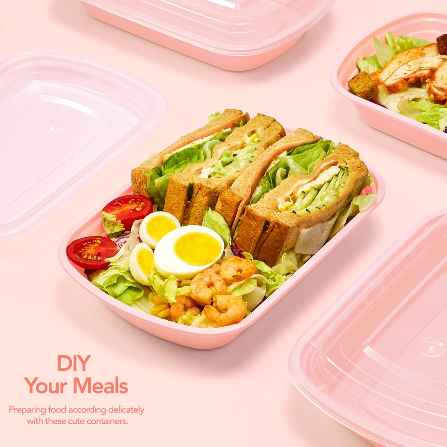 Glotoch Express 50 Pack Pink Meal Prep Containers, 32oz to Go Containers for Food, Disposable Plastic Food Containers with Lids for Microwave Dishwasher Freezer Safe, Pink