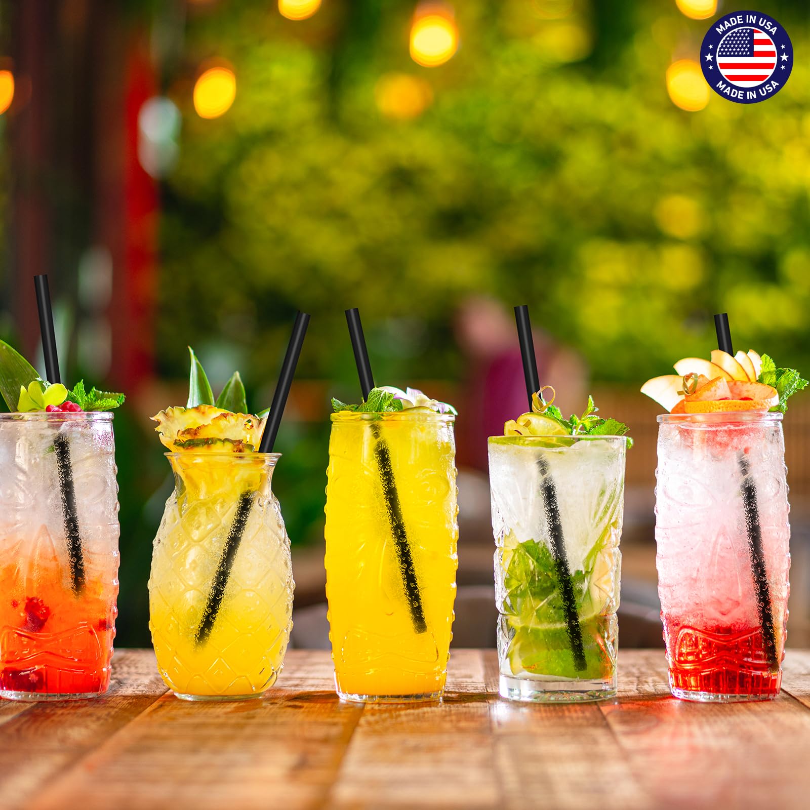 Glotoch Express 500 PCS Individually Wrapped Black Plastic Straws, 7.75'' Long, 0.24'' Diameter Disposable Drinking Straws for Every Occasion, Party, Made in USA