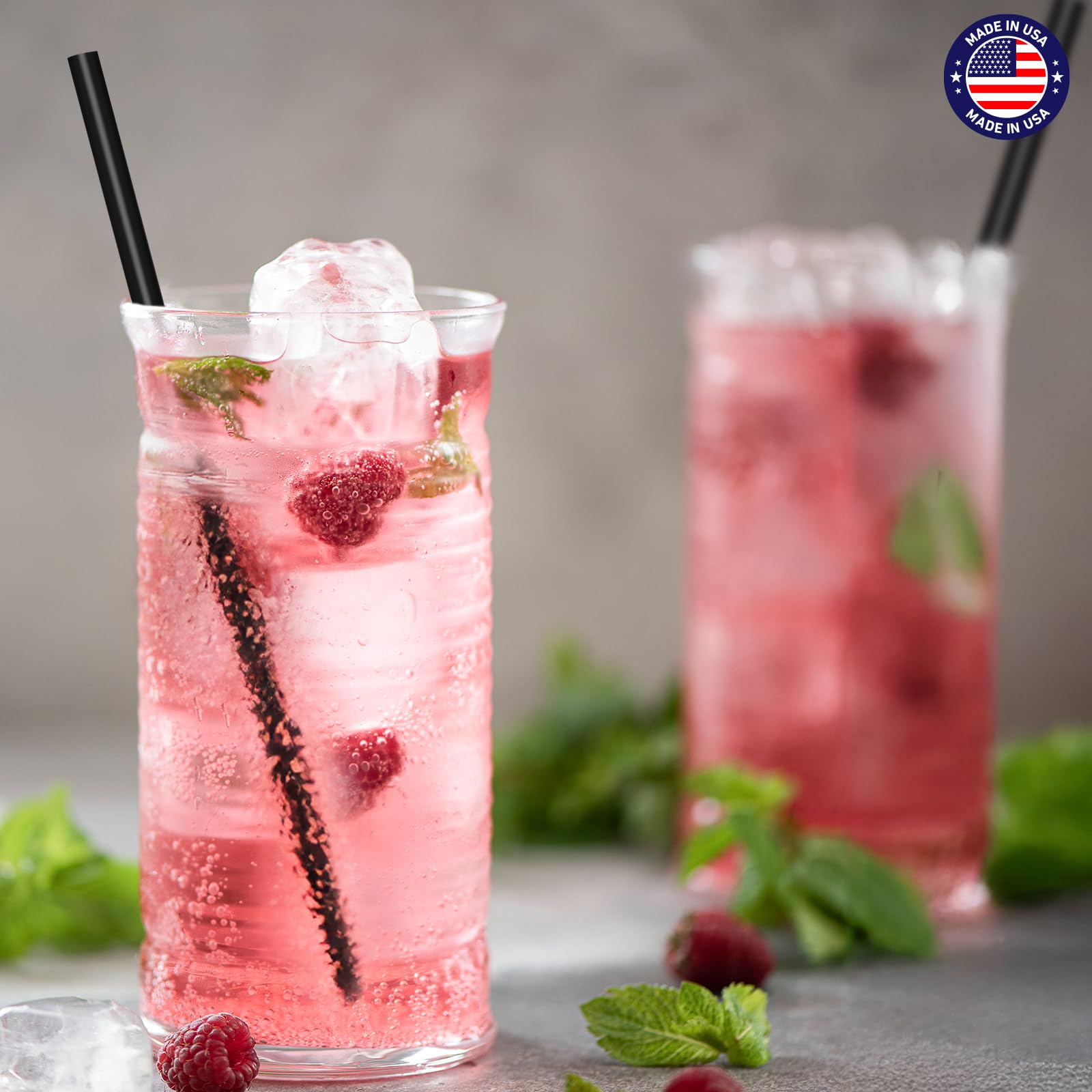 Glotoch Express 500 PCS Individually Wrapped Black Plastic Straws, 7.75'' Long, 0.24'' Diameter Disposable Drinking Straws for Every Occasion, Party, Made in USA