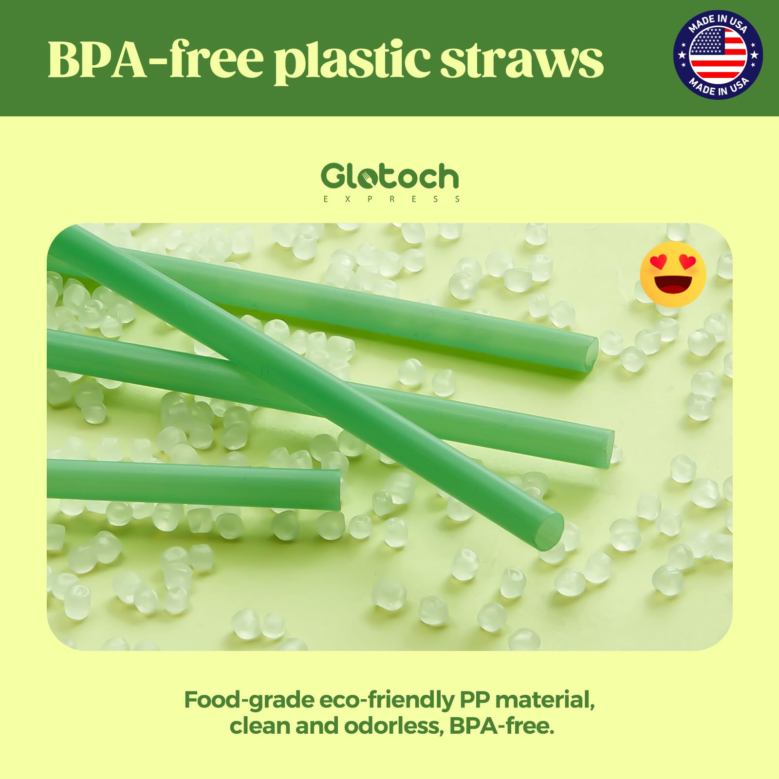 Glotoch Express 500 PCS Individually Wrapped Black Plastic Straws, 7.75'' Long, 0.24'' Diameter Disposable Drinking Straws for Every Occasion, Party, Made in USA