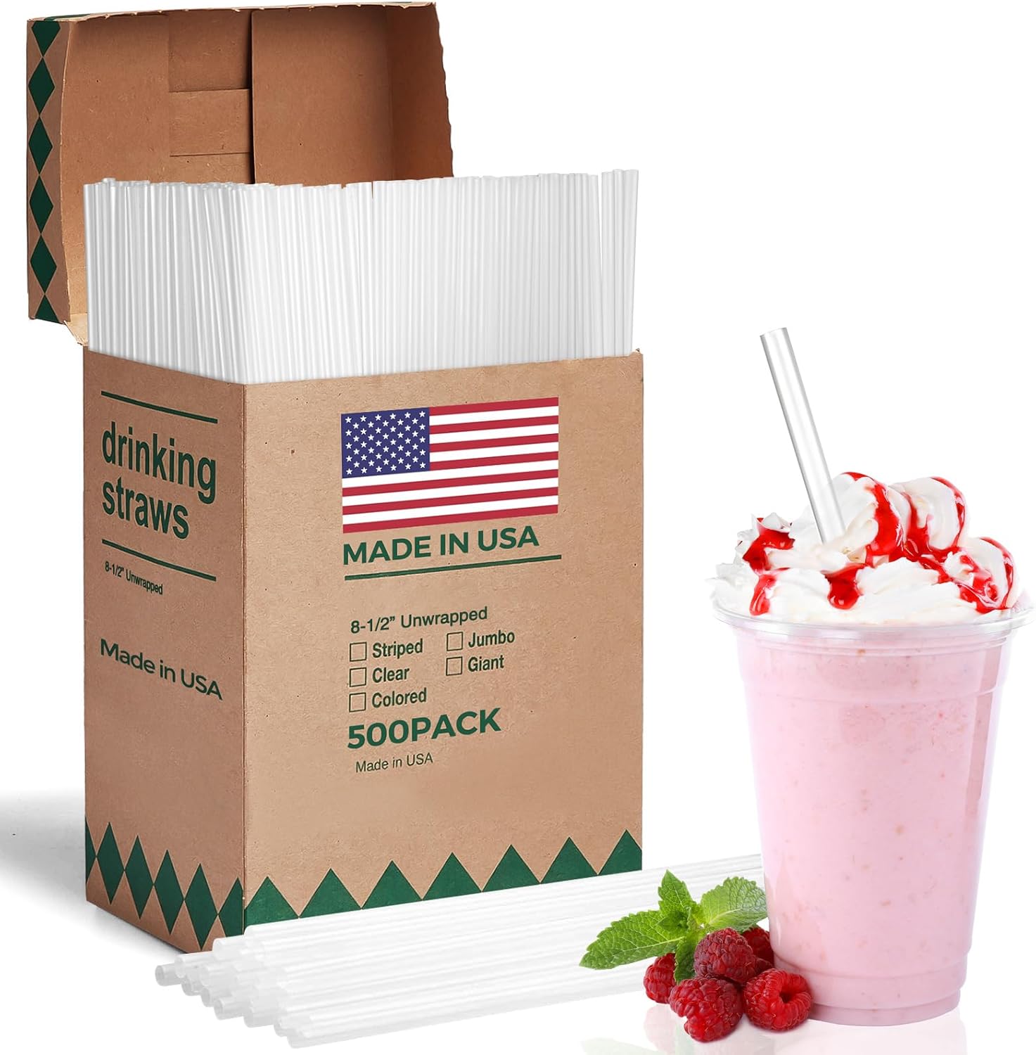 Glotoch Express 500 PCS Smoothie Straws – 10.2 Inch Long, 8mm Diameter Disposable Plastic Drinking Straws, Clear Wide Straw for Milkshakes, Slushies & Kids – Food-Safe, BPA-Free, Made in USA