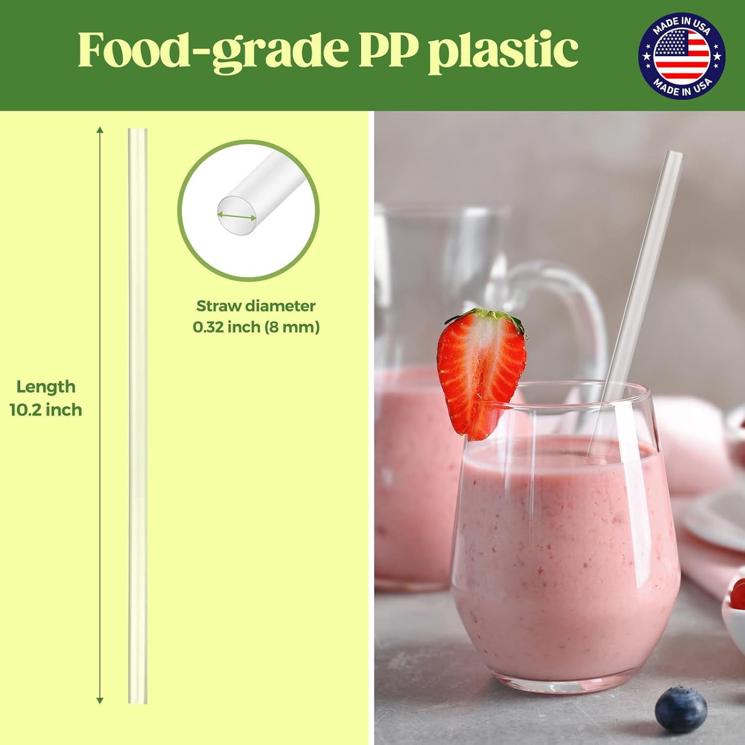 Glotoch Express 500 PCS Smoothie Straws – 10.2 Inch Long, 8mm Diameter Disposable Plastic Drinking Straws, Clear Wide Straw for Milkshakes, Slushies & Kids – Food-Safe, BPA-Free, Made in USA