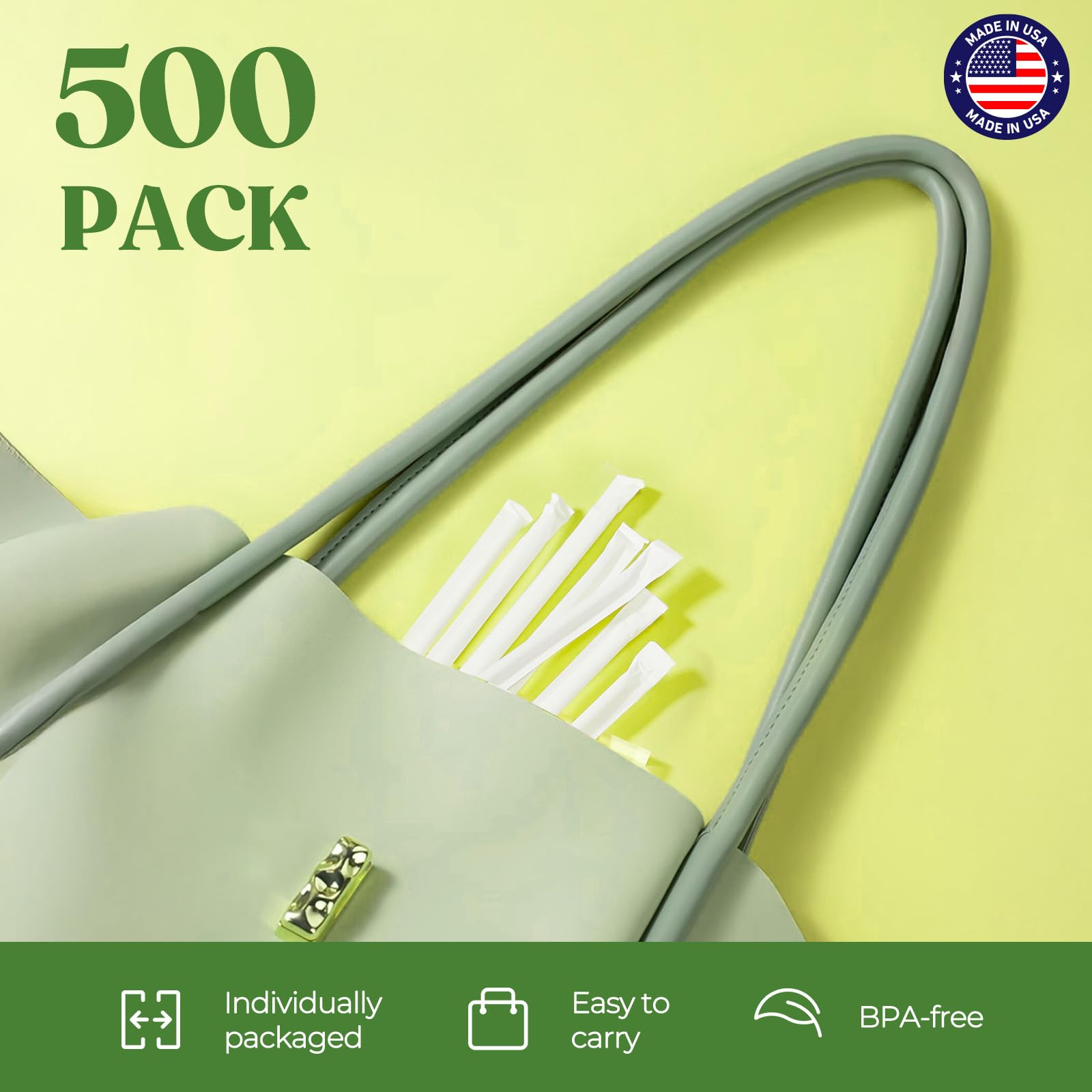 Glotoch Express 500PCS Individually Wrapped Clear Plastic Straws, 7.75'' Long, 0.24'' Diameter Disposable Drinking Straws for Every Occasion, Party, Made in USA