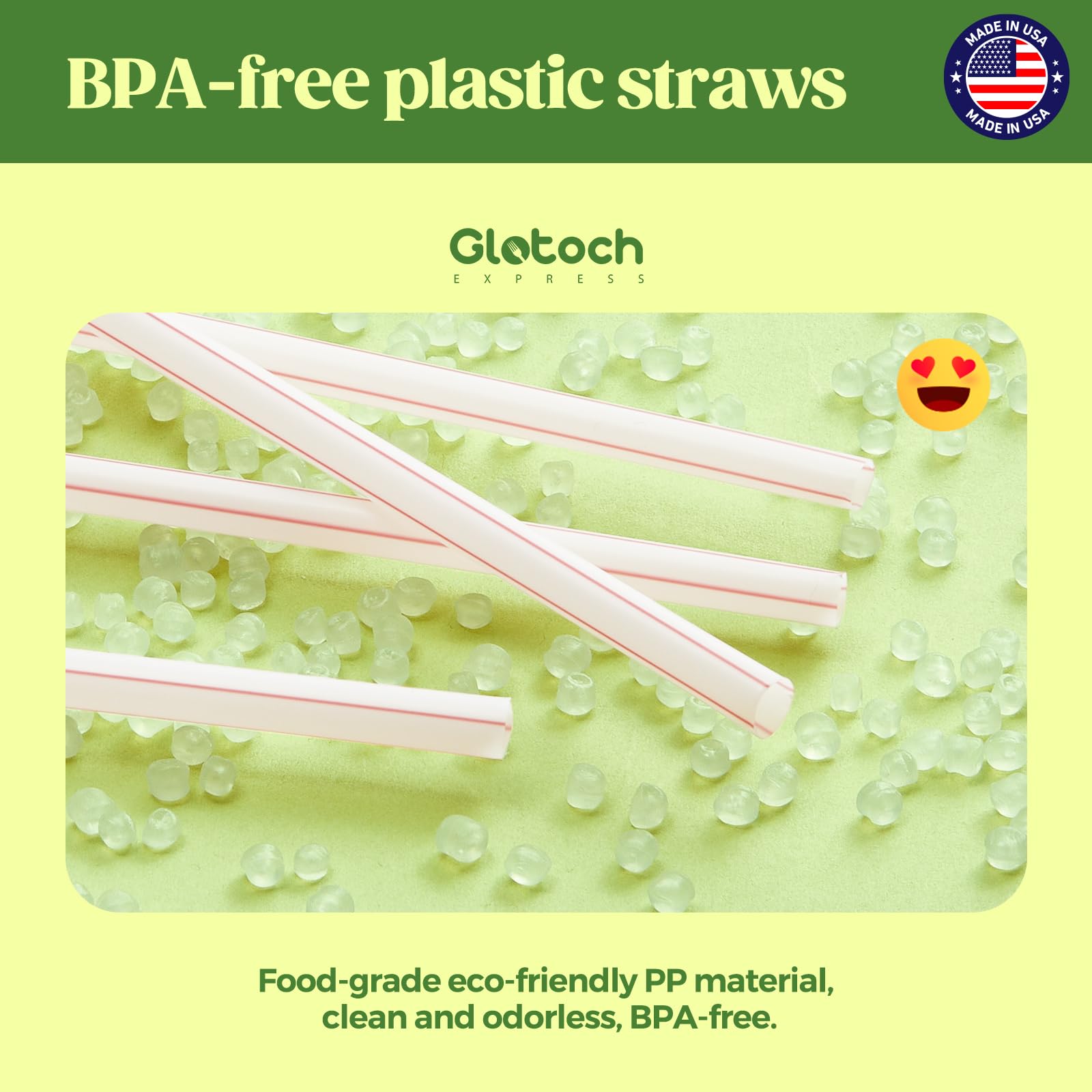 Glotoch Express 500PCS Individually Wrapped Clear Plastic Straws, 7.75'' Long, 0.24'' Diameter Disposable Drinking Straws for Every Occasion, Party, Made in USA
