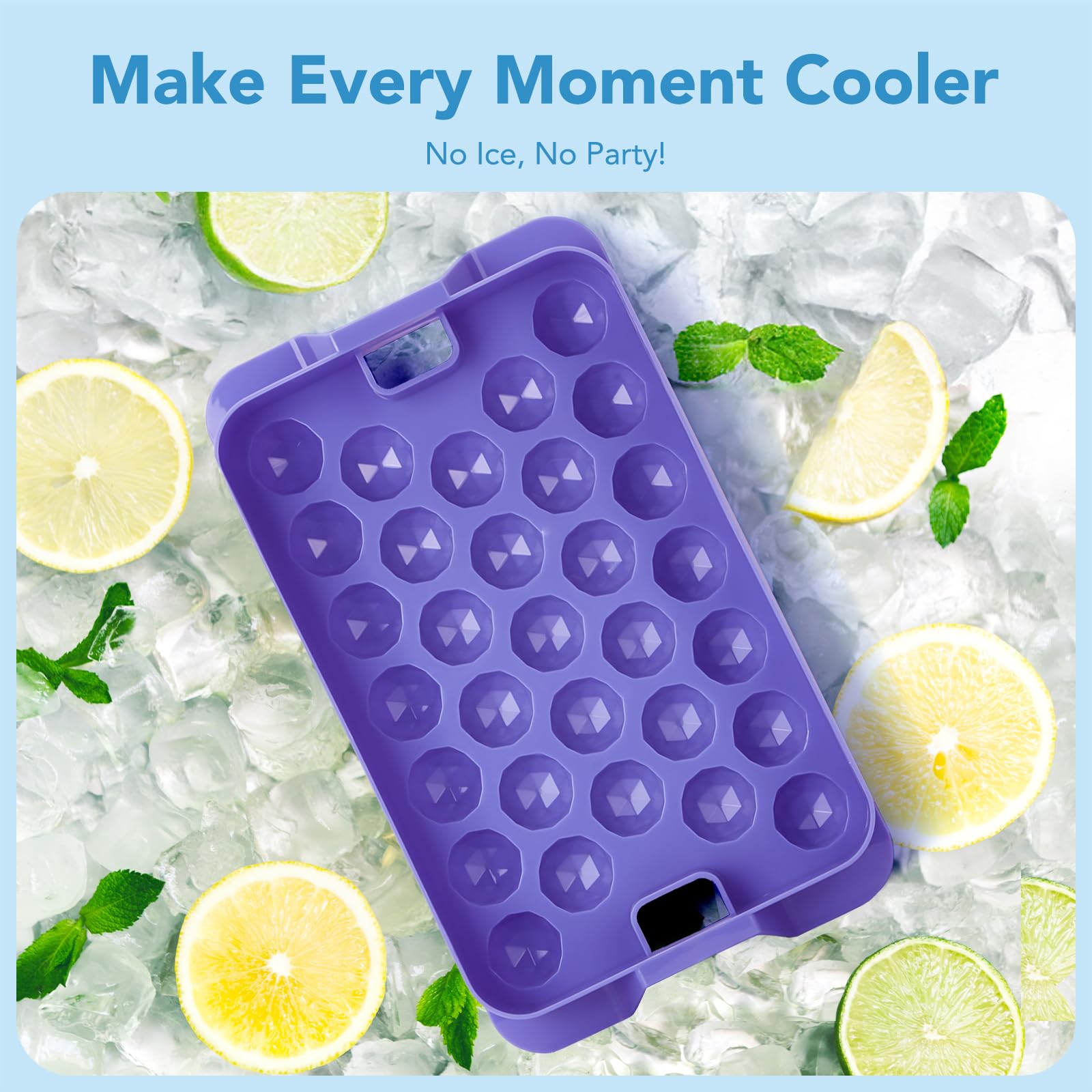 Glotoch Ice Cube Tray for Freezer with Bin BPA Free Plastic, Round Diamond Shape Mini 1 Inch Ice Cube for Coffee,Whiskey,Cocktail, Easy Release Ice Cube Mold Set of 2 (Total 62 Mini Ice Balls)