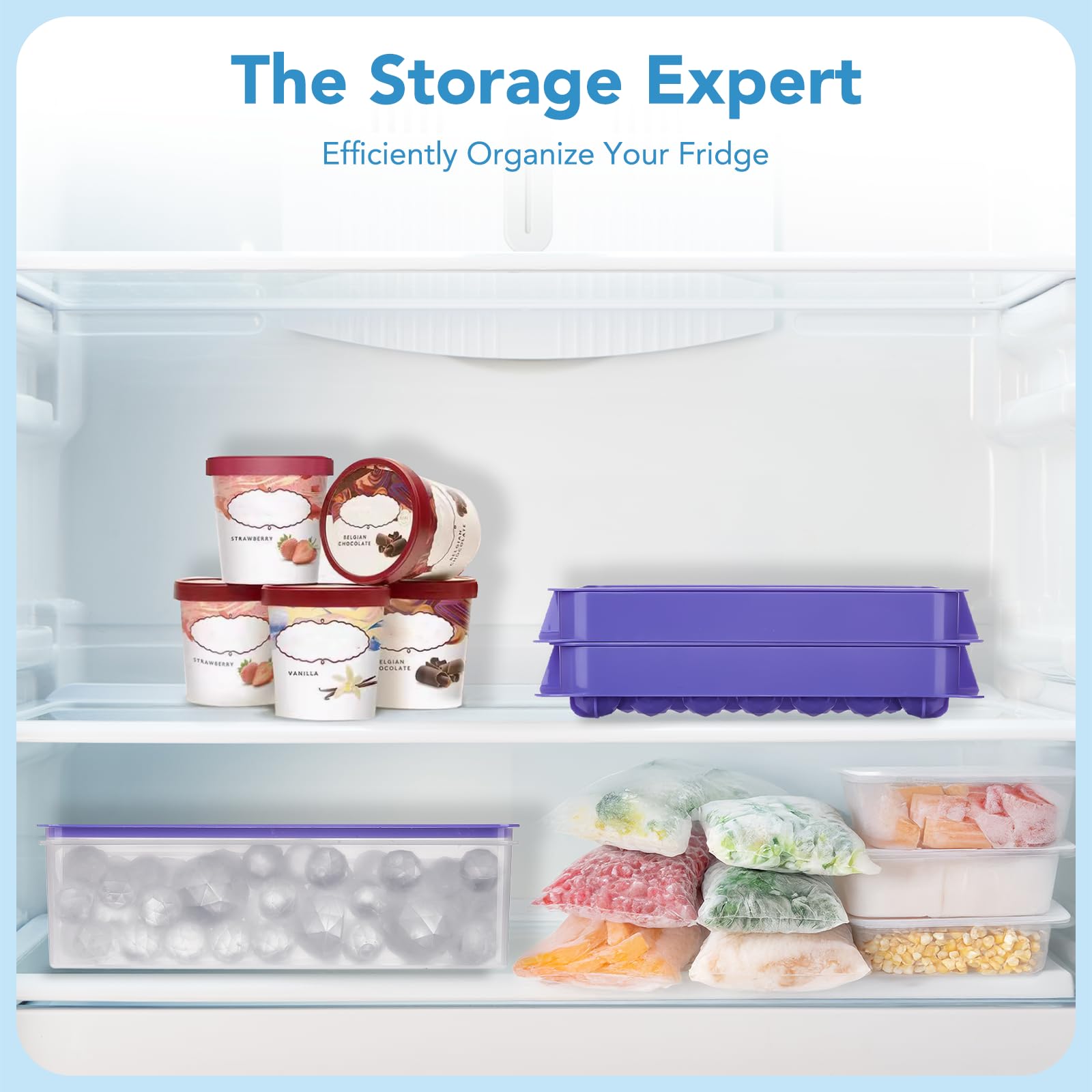 Glotoch Ice Cube Tray for Freezer with Bin BPA Free Plastic, Round Diamond Shape Mini 1 Inch Ice Cube for Coffee,Whiskey,Cocktail, Easy Release Ice Cube Mold Set of 2 (Total 62 Mini Ice Balls)