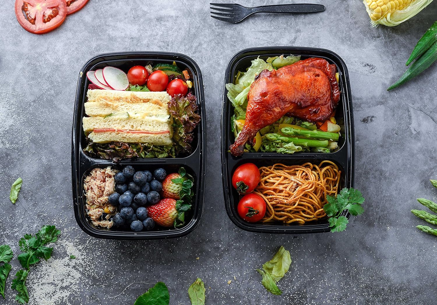 Glotoch Meal Prep Container,100Pack 1,2 Compartment Reusable Food Storage Containers For Lunch, Leftover.Disposable Black Plastic Containers With Lids To Go Container-BPA-Free Microwave Safe 32oz