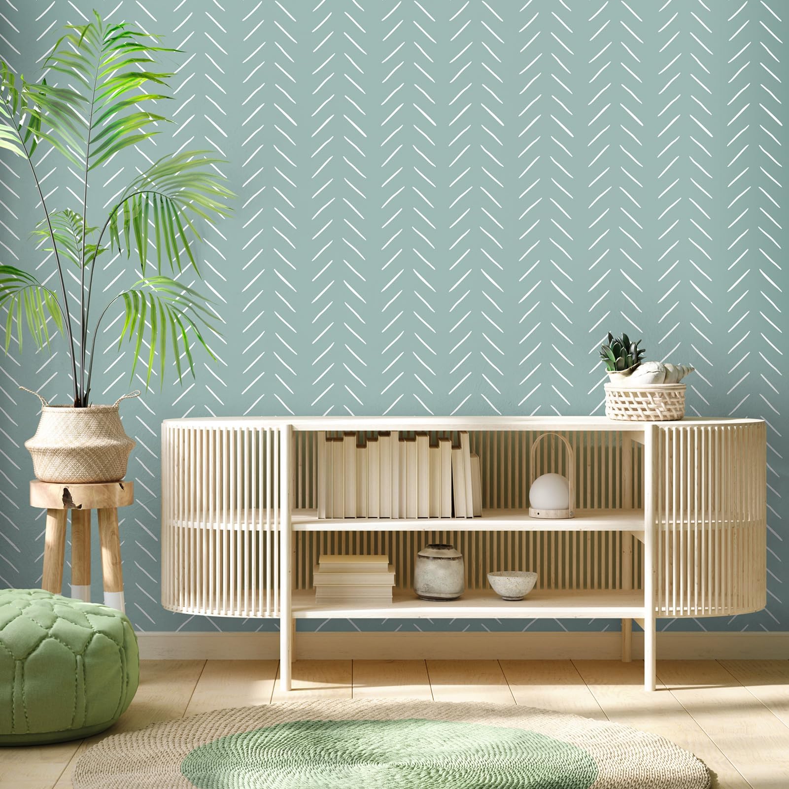 Glotoch Self Adhesive Shelf Liner for Kitchen Cabinets, Renter Friendly Peel and Stick Shlef Liners, Premium Contact Shelf Paper for Drawer, Bathroom, Pantry, Green Herringbone