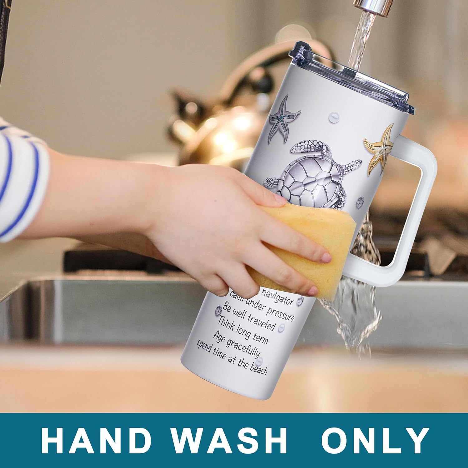 Gome 40 oz Sea Turtle Tumbler with Handle - Insulated Stainless Steel Ocean-Themed Cup with Lid and Straw - Keeps Drinks Cold and Hot,Birthday Gifts for Women - Hand Wash Only