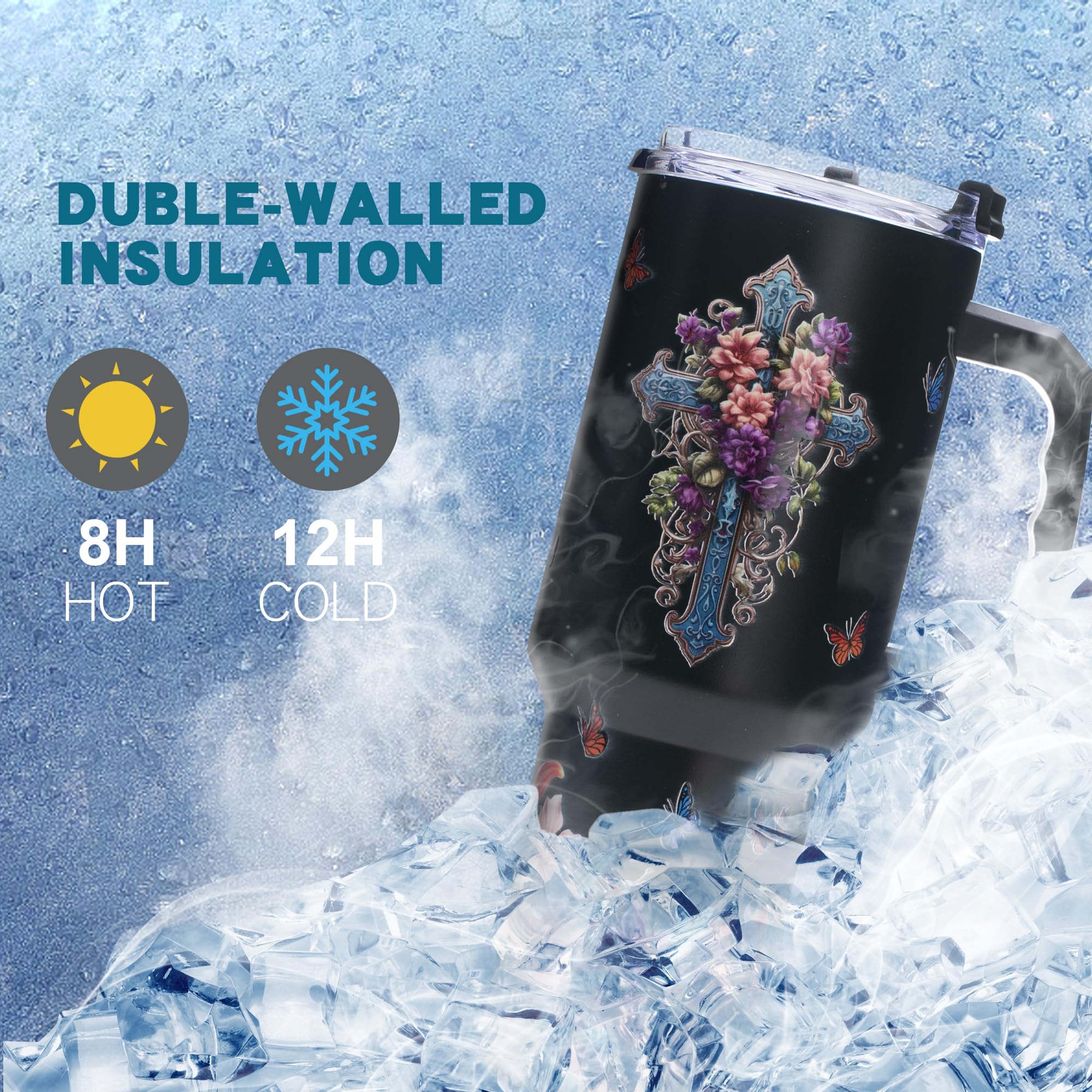 Gome 40oz American Flag & Eagle Tumbler – Patriotic 4th of July Gifts for Men, Veterans & Military, Insulated Stainless Steel Cup with Handle, Lid & Straw, Independence Day Gift for Dad