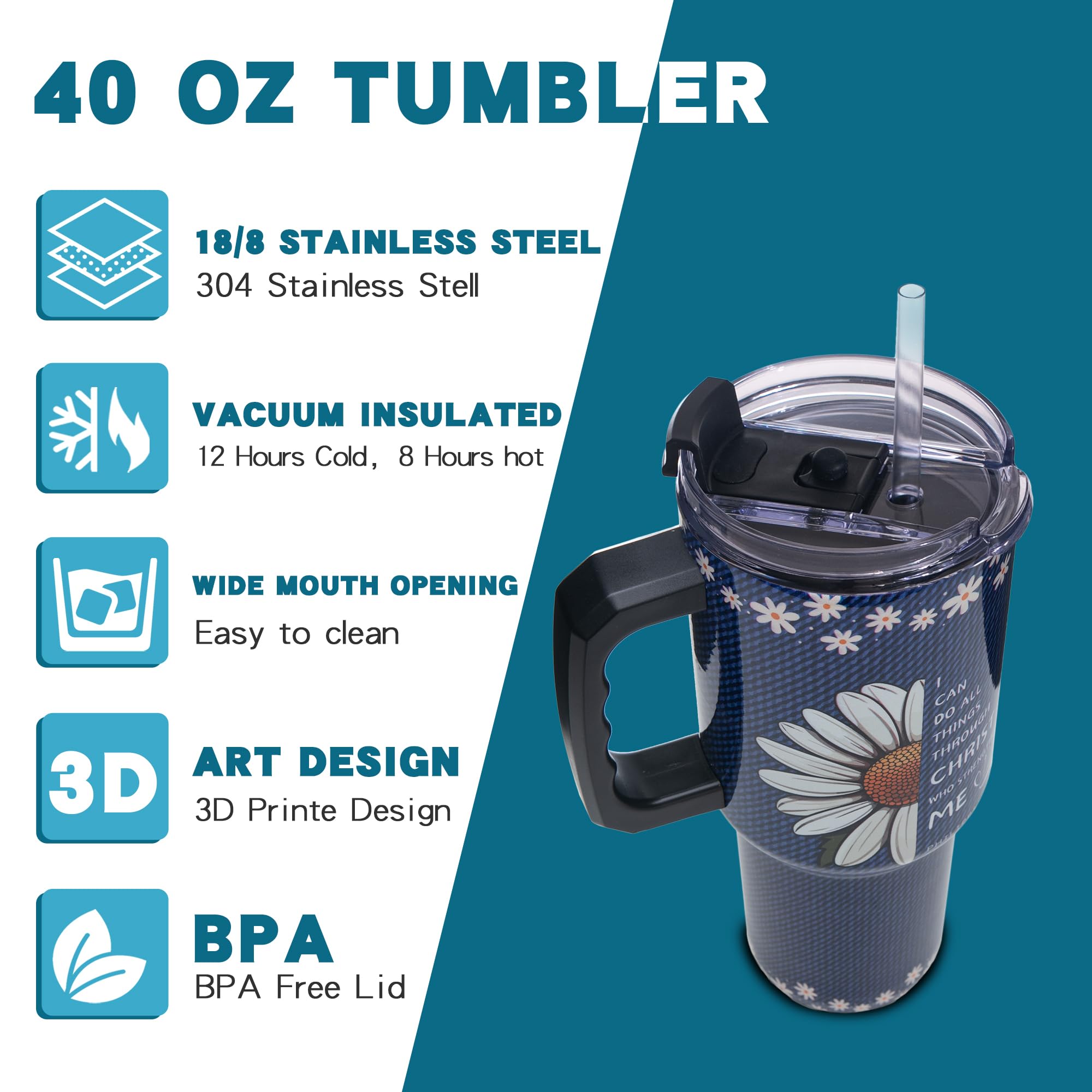 Gome 40oz American Flag & Eagle Tumbler – Patriotic 4th of July Gifts for Men, Veterans & Military, Insulated Stainless Steel Cup with Handle, Lid & Straw, Independence Day Gift for Dad