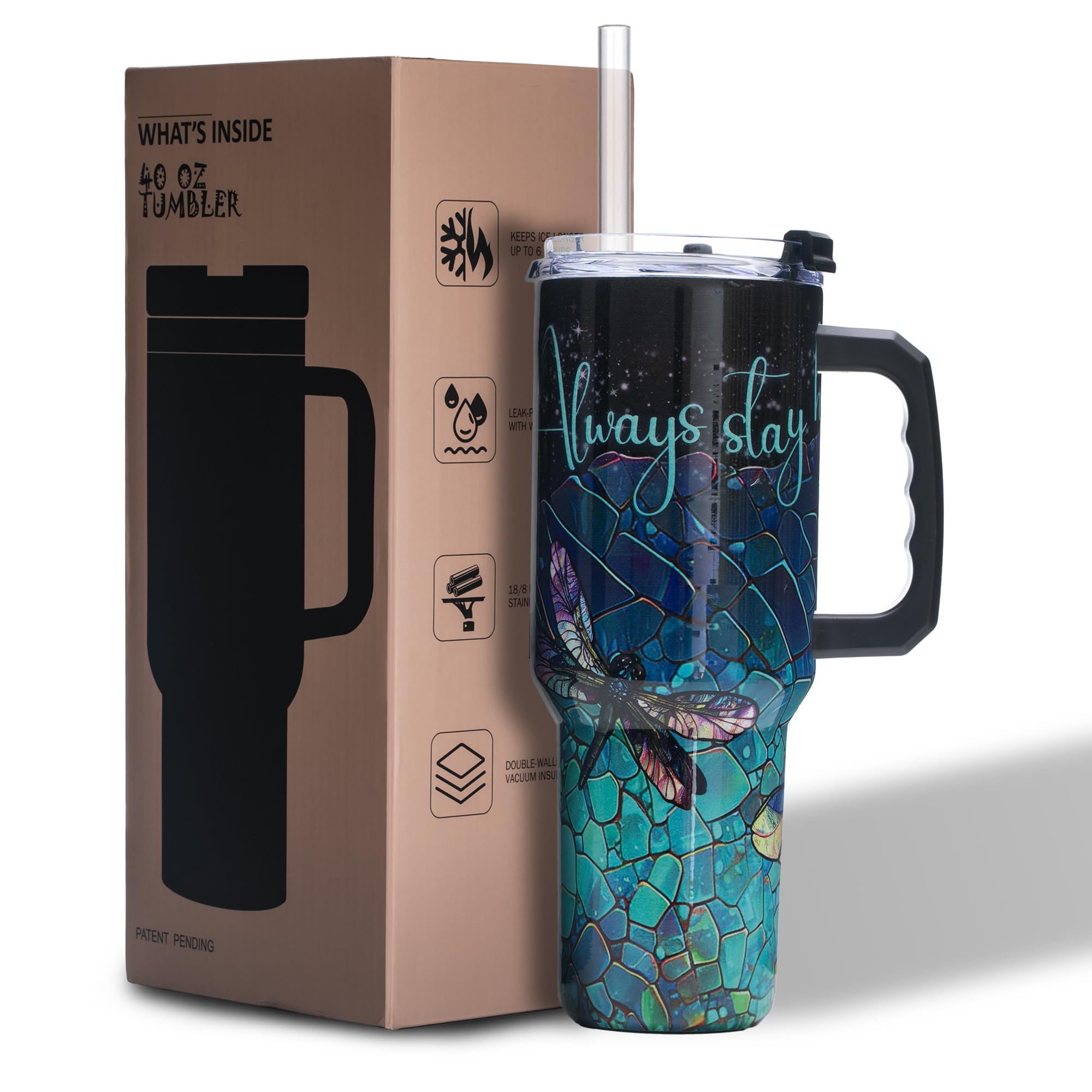 Gome 40oz American Flag & Eagle Tumbler – Patriotic 4th of July Gifts for Men, Veterans & Military, Insulated Stainless Steel Cup with Handle, Lid & Straw, Independence Day Gift for Dad