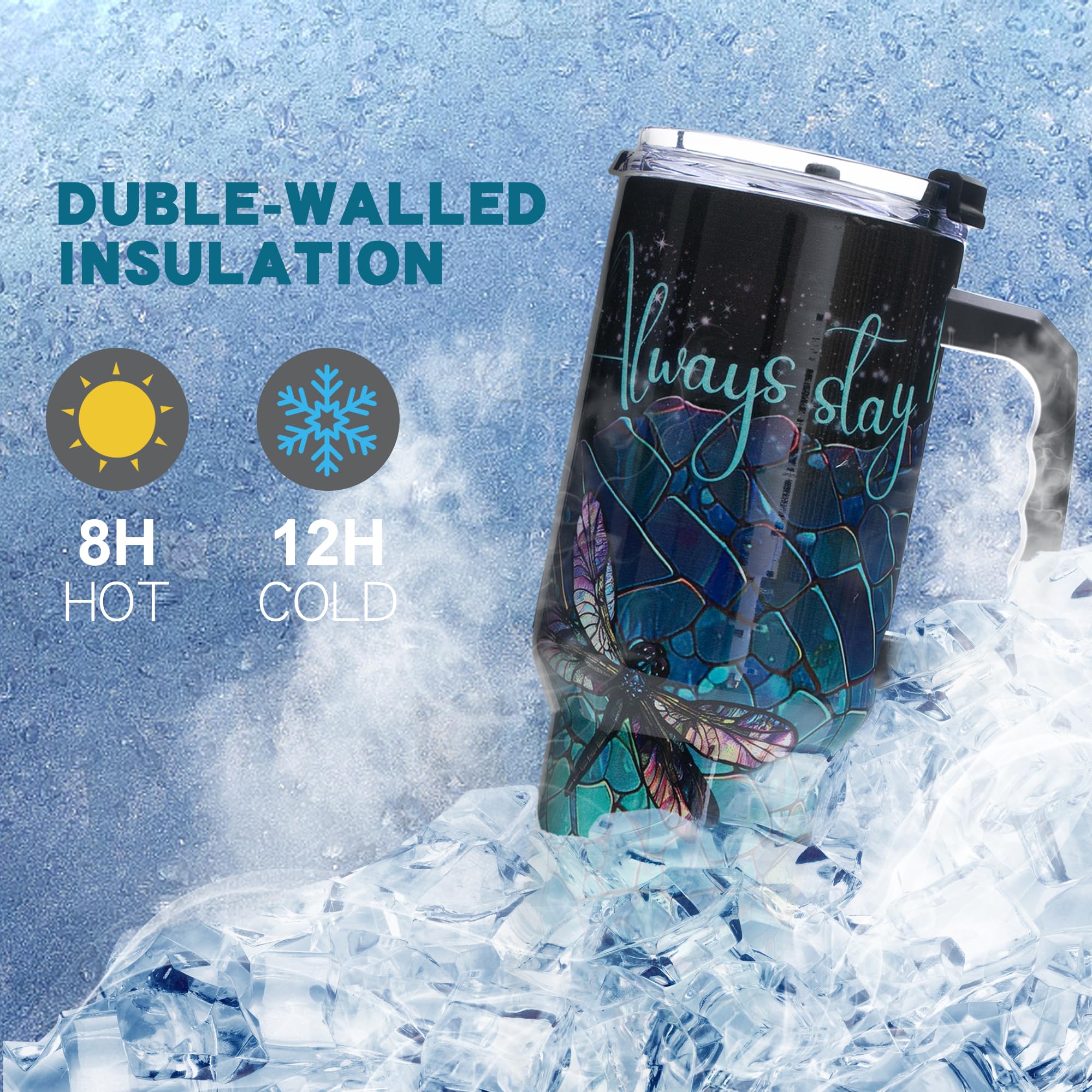 Gome 40oz American Flag & Eagle Tumbler – Patriotic 4th of July Gifts for Men, Veterans & Military, Insulated Stainless Steel Cup with Handle, Lid & Straw, Independence Day Gift for Dad