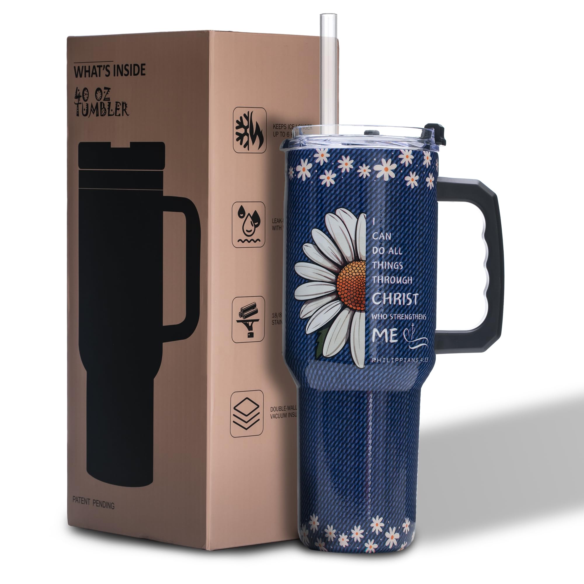 Gome 40oz American Flag & Eagle Tumbler – Patriotic 4th of July Gifts for Men, Veterans & Military, Insulated Stainless Steel Cup with Handle, Lid & Straw, Independence Day Gift for Dad