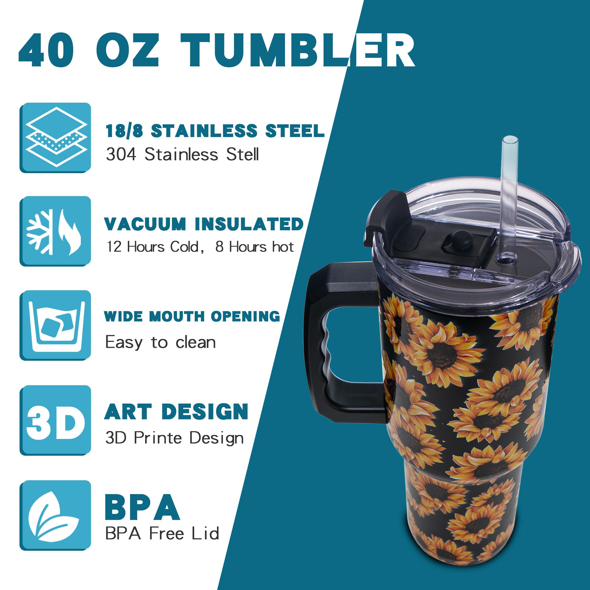 Gome 40oz American Flag & Eagle Tumbler – Patriotic 4th of July Gifts for Men, Veterans & Military, Insulated Stainless Steel Cup with Handle, Lid & Straw, Independence Day Gift for Dad