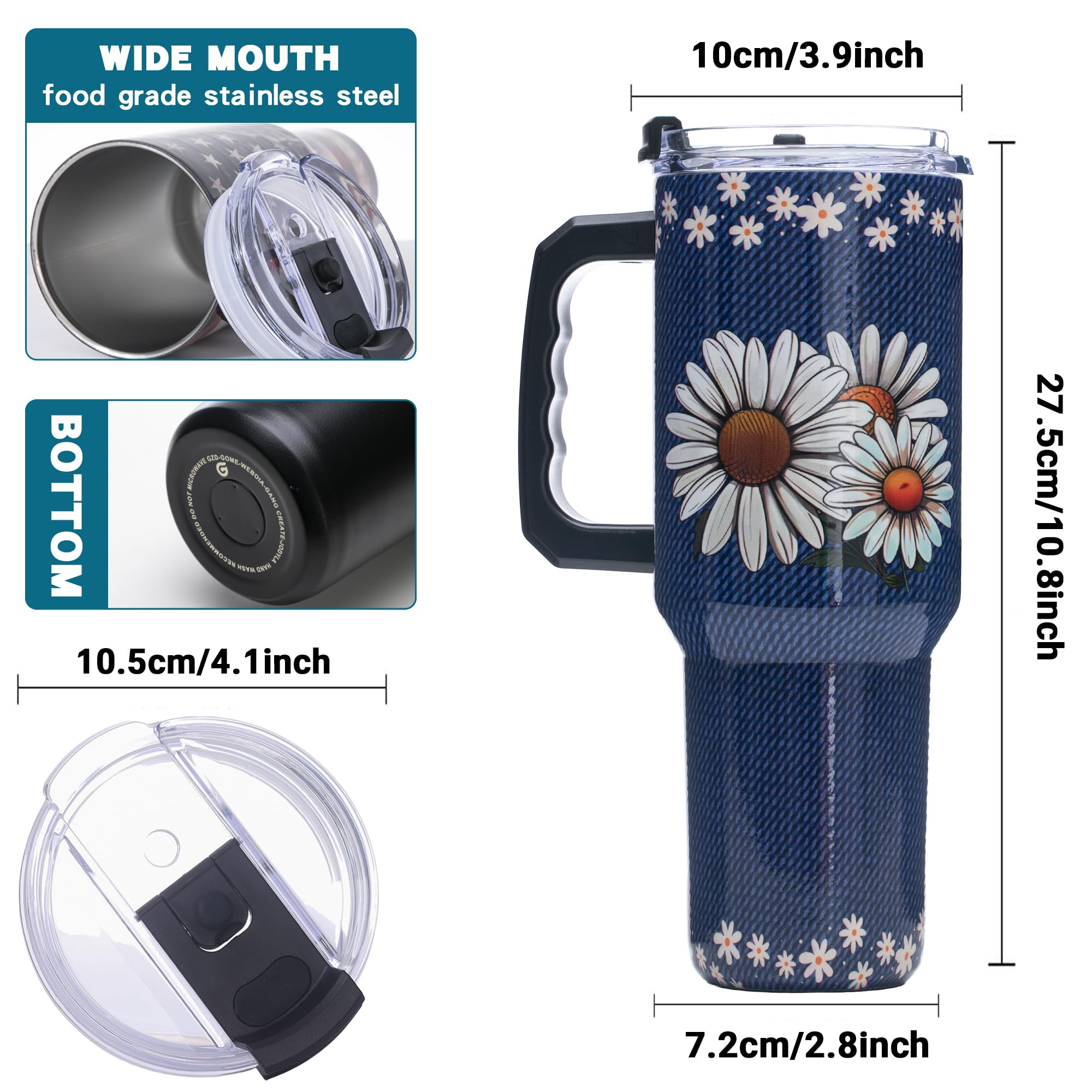 Gome 40oz American Flag & Eagle Tumbler – Patriotic 4th of July Gifts for Men, Veterans & Military, Insulated Stainless Steel Cup with Handle, Lid & Straw, Independence Day Gift for Dad