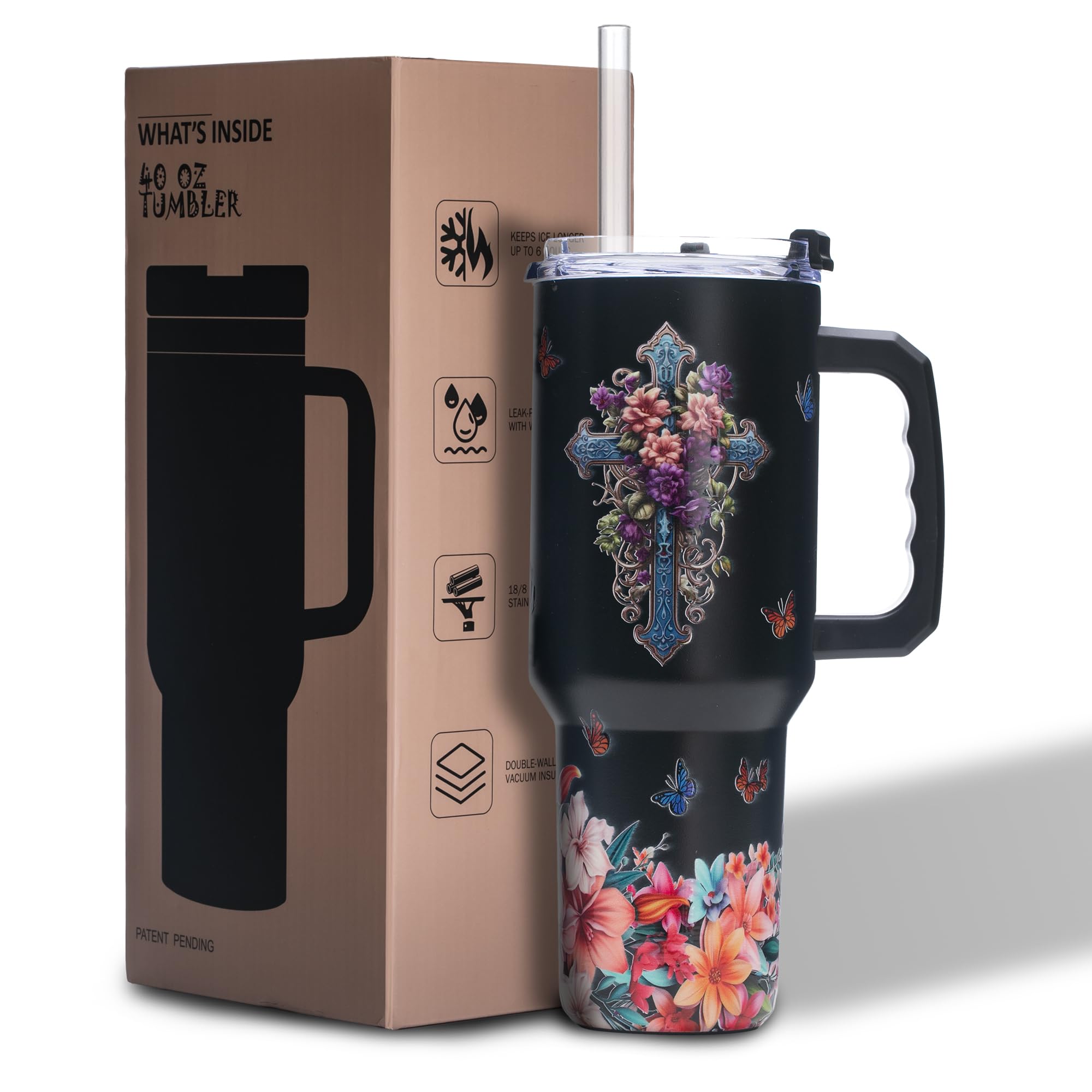 Gome 40oz American Flag & Eagle Tumbler – Patriotic 4th of July Gifts for Men, Veterans & Military, Insulated Stainless Steel Cup with Handle, Lid & Straw, Independence Day Gift for Dad