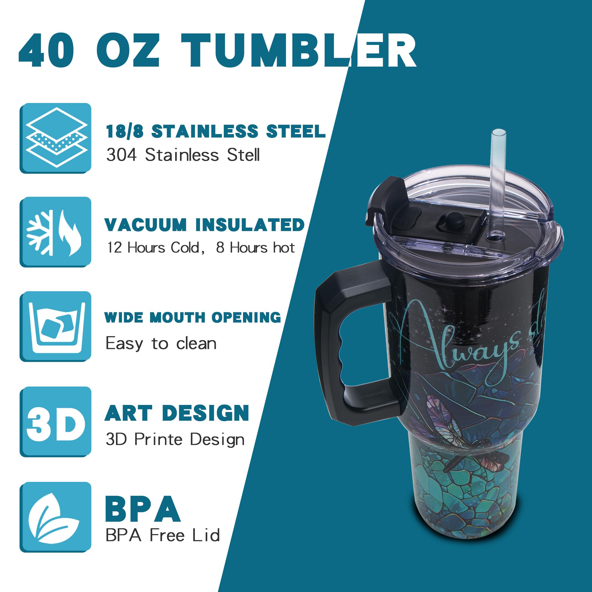 Gome 40oz American Flag & Eagle Tumbler – Patriotic 4th of July Gifts for Men, Veterans & Military, Insulated Stainless Steel Cup with Handle, Lid & Straw, Independence Day Gift for Dad