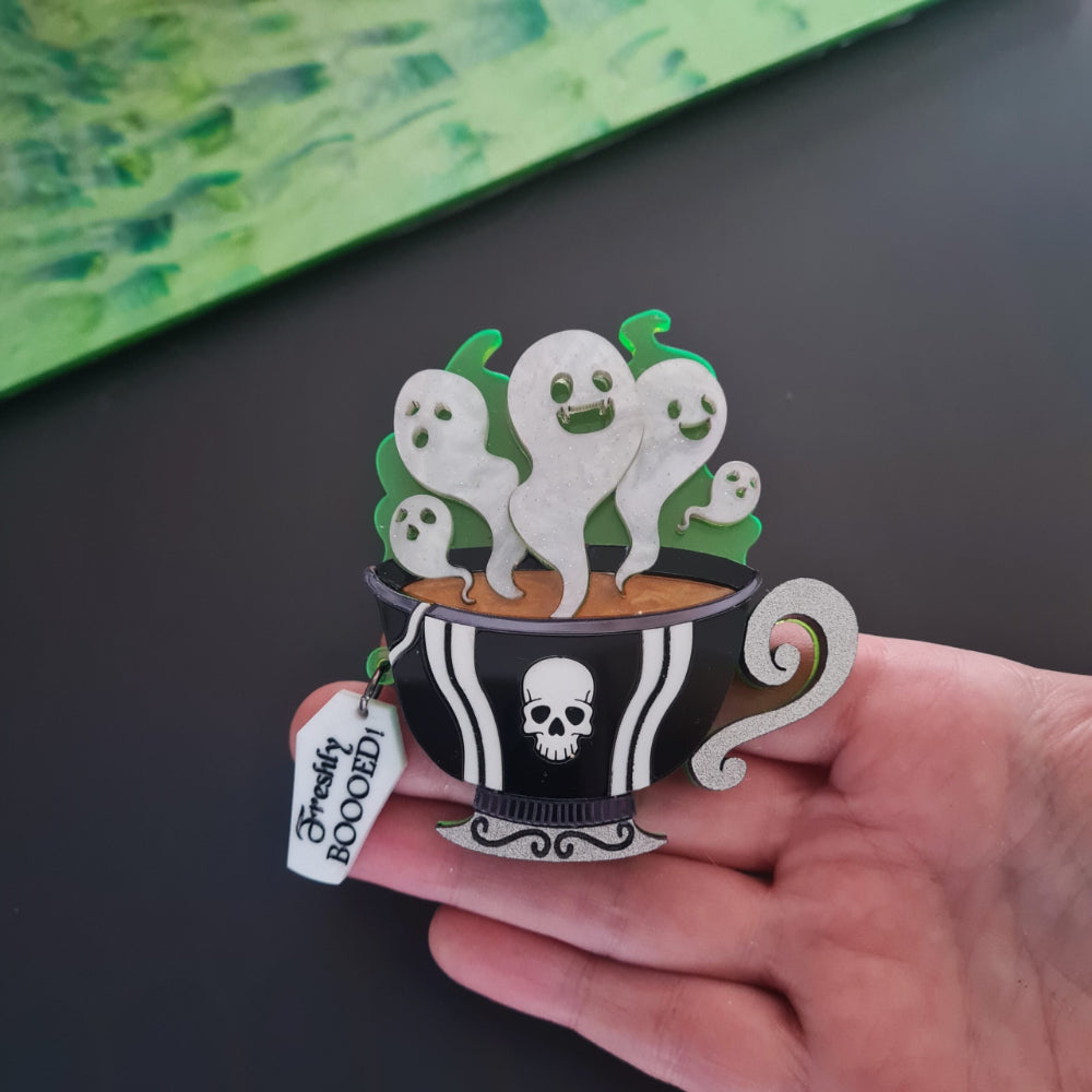 Gothic Ghost Teacup Brooch by Cherryloco