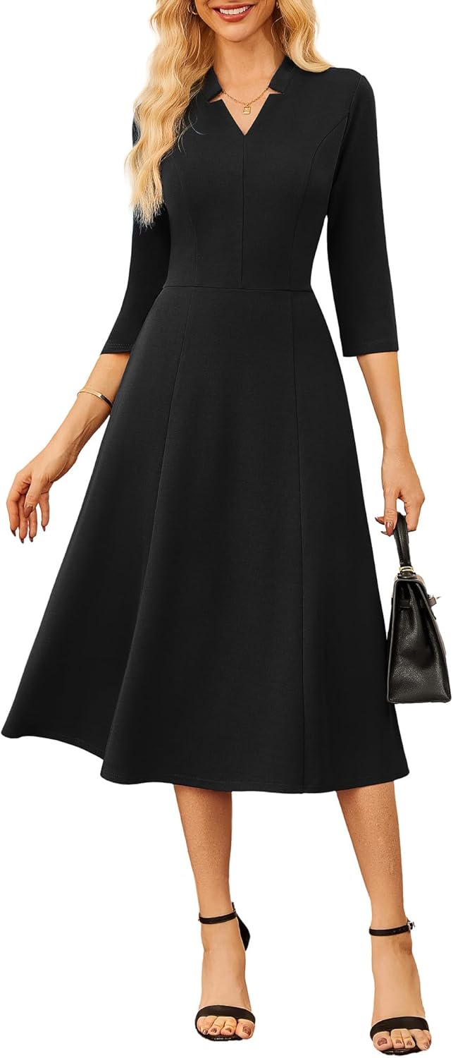 GRACE KARIN Business Dresses for Women Wear to Work Dresses 3/4 Sleeve Midi Aline Dress with Pockets