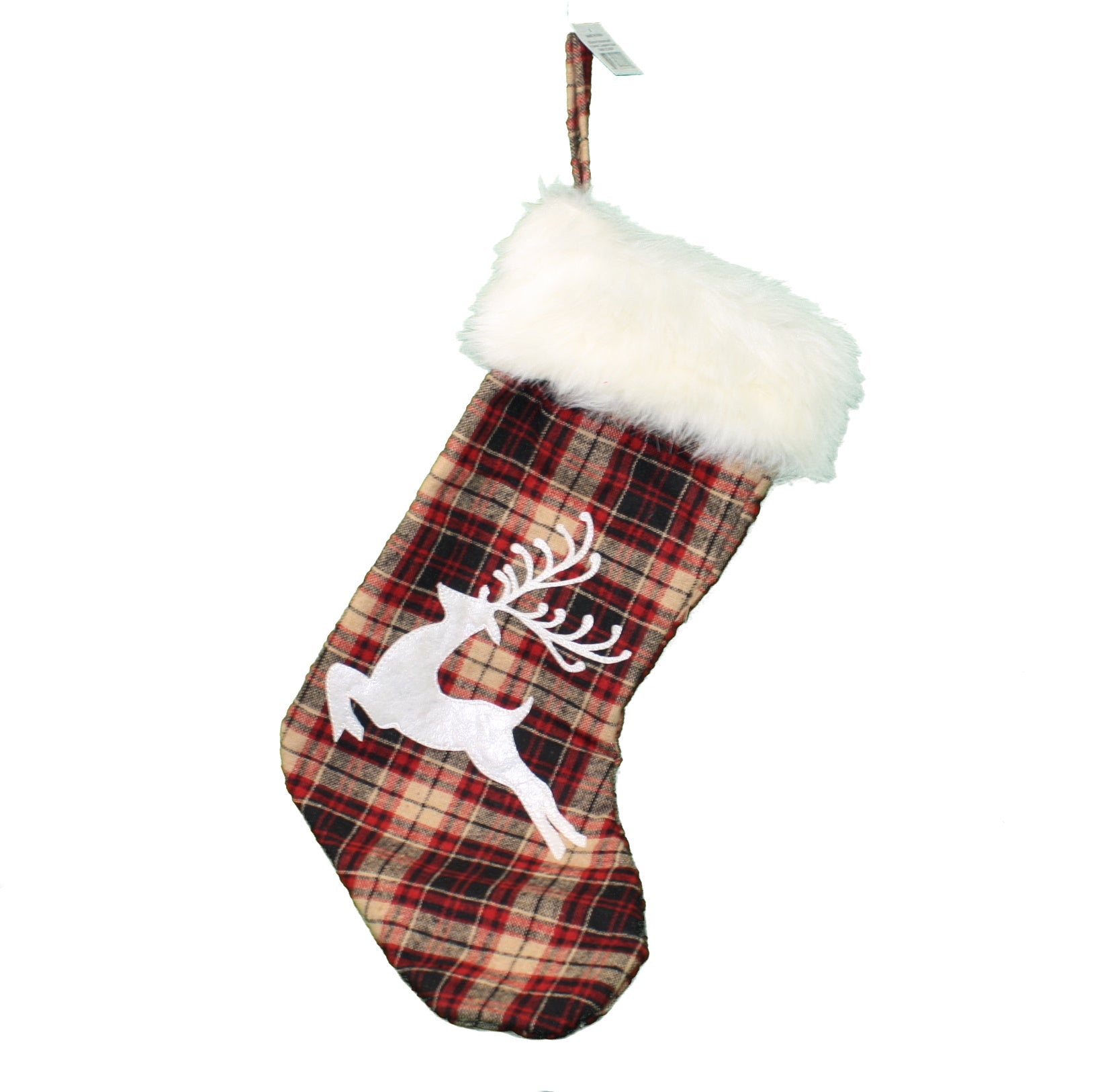 20" Plaid Holiday Stocking - Reindeer