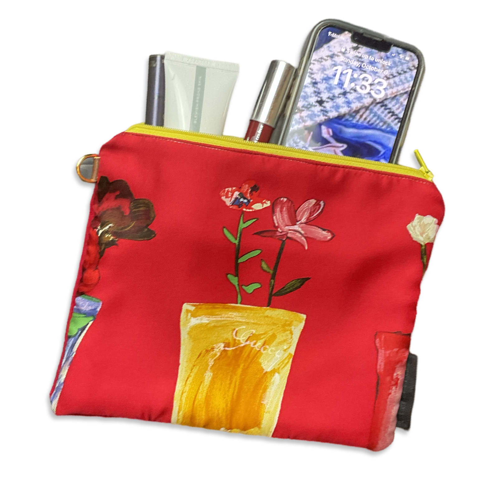 Red Floral Vintage Silk Scarf All-Around Bag