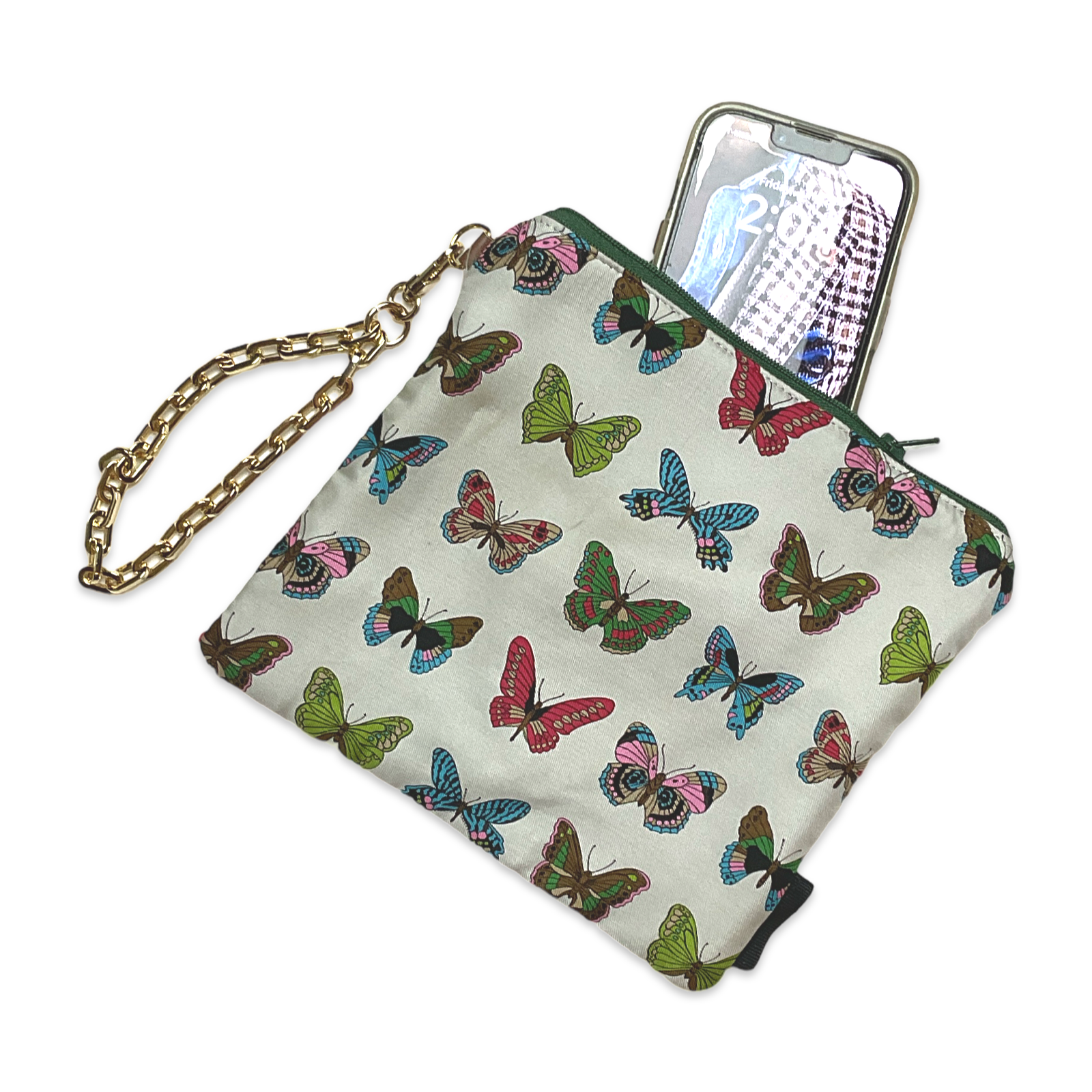 Farfalle White Vintage Silk Scarf Wristlet Bag