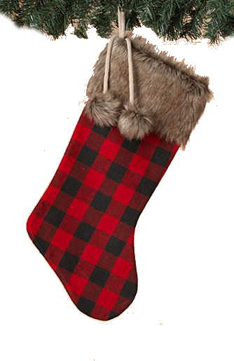 18 Inch Buffalo Plaid Stocking - Brown Trim