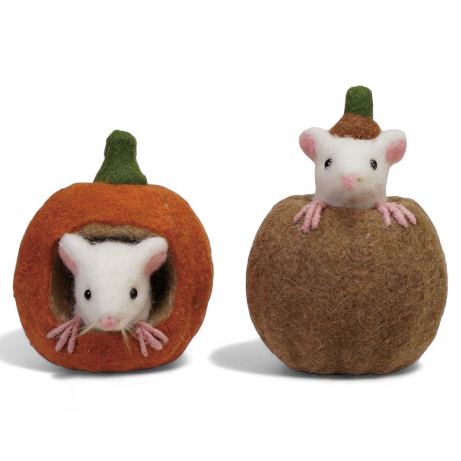 Handmade Wool Felt Pumpkin with Mouse | 2 Styles